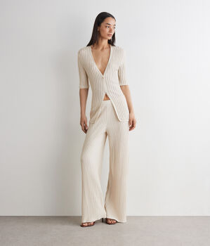 Ribbed lam&eacute; pants