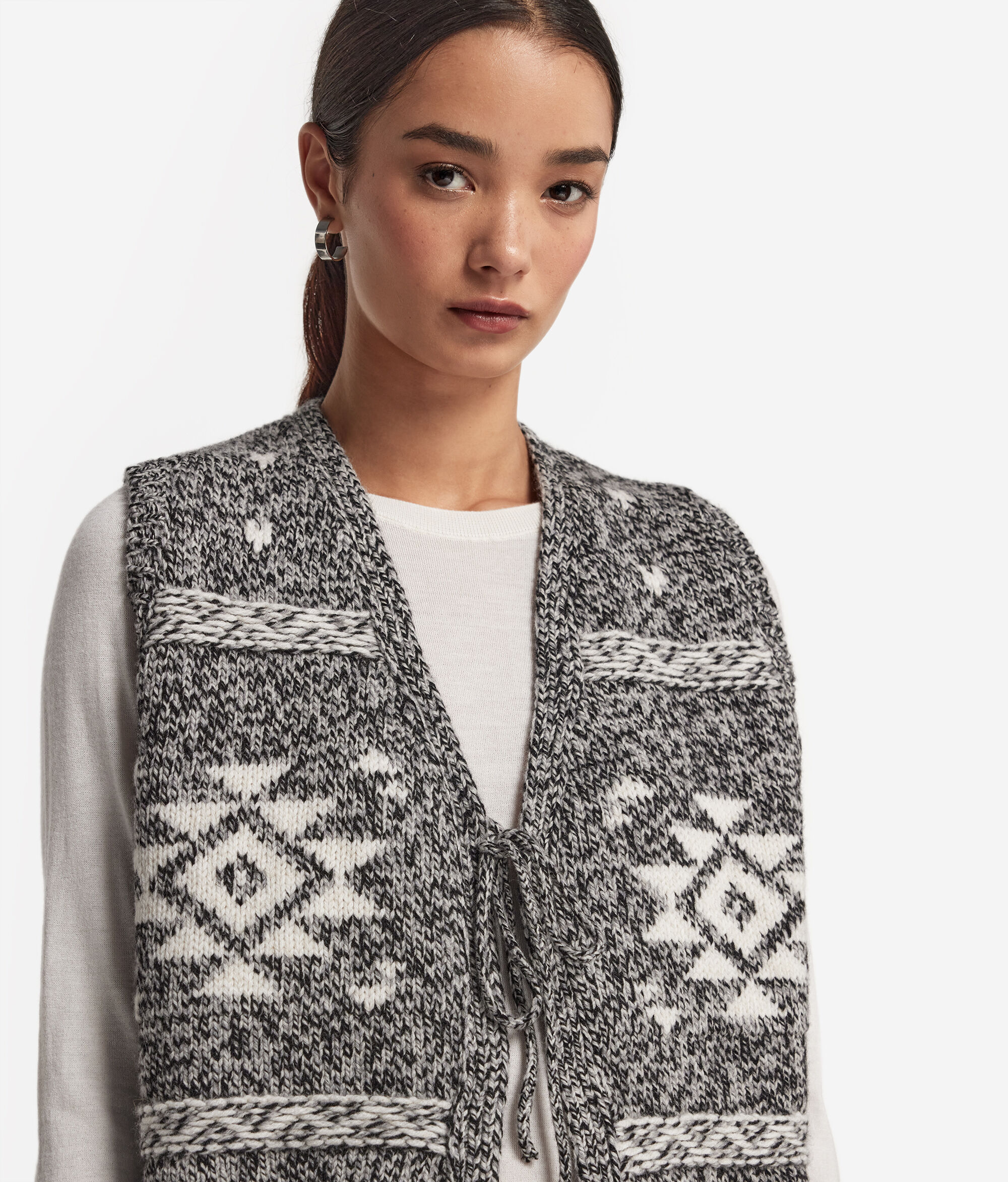 Gilet sans manches en jacquard de cachemire mouliné