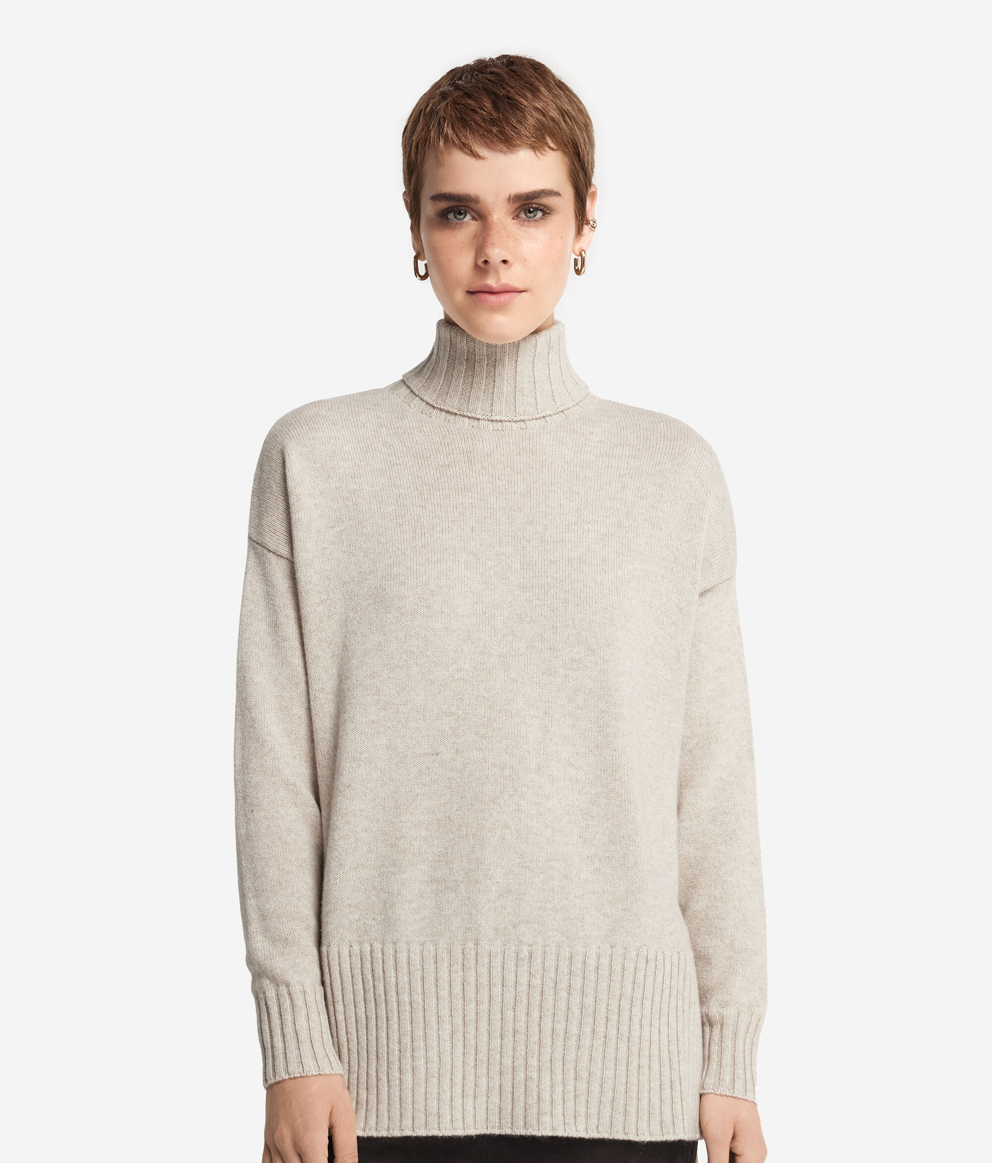 Jersey maxi de cuello vuelto de cashmere ultrasoft