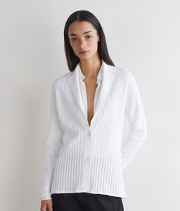 Giacca a righe traforate in cotone - WHITE