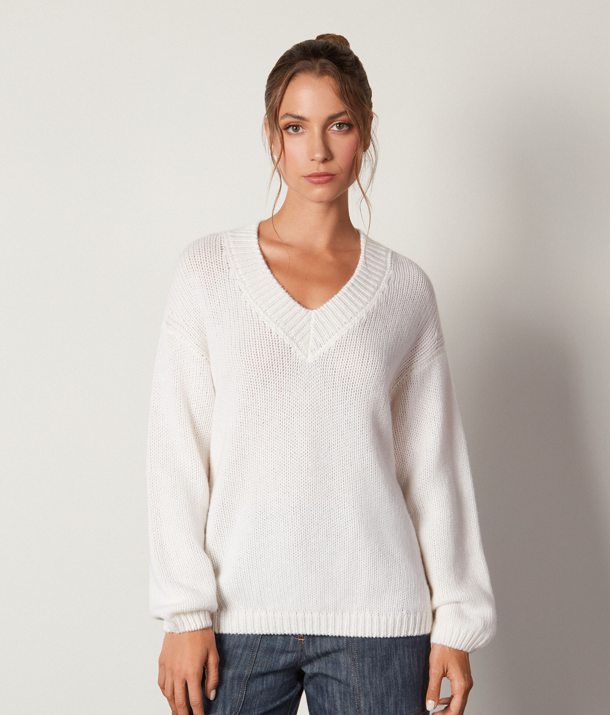 Tricot-Pullover mit V-Ausschnitt aus Kaschmir Ultrasoft