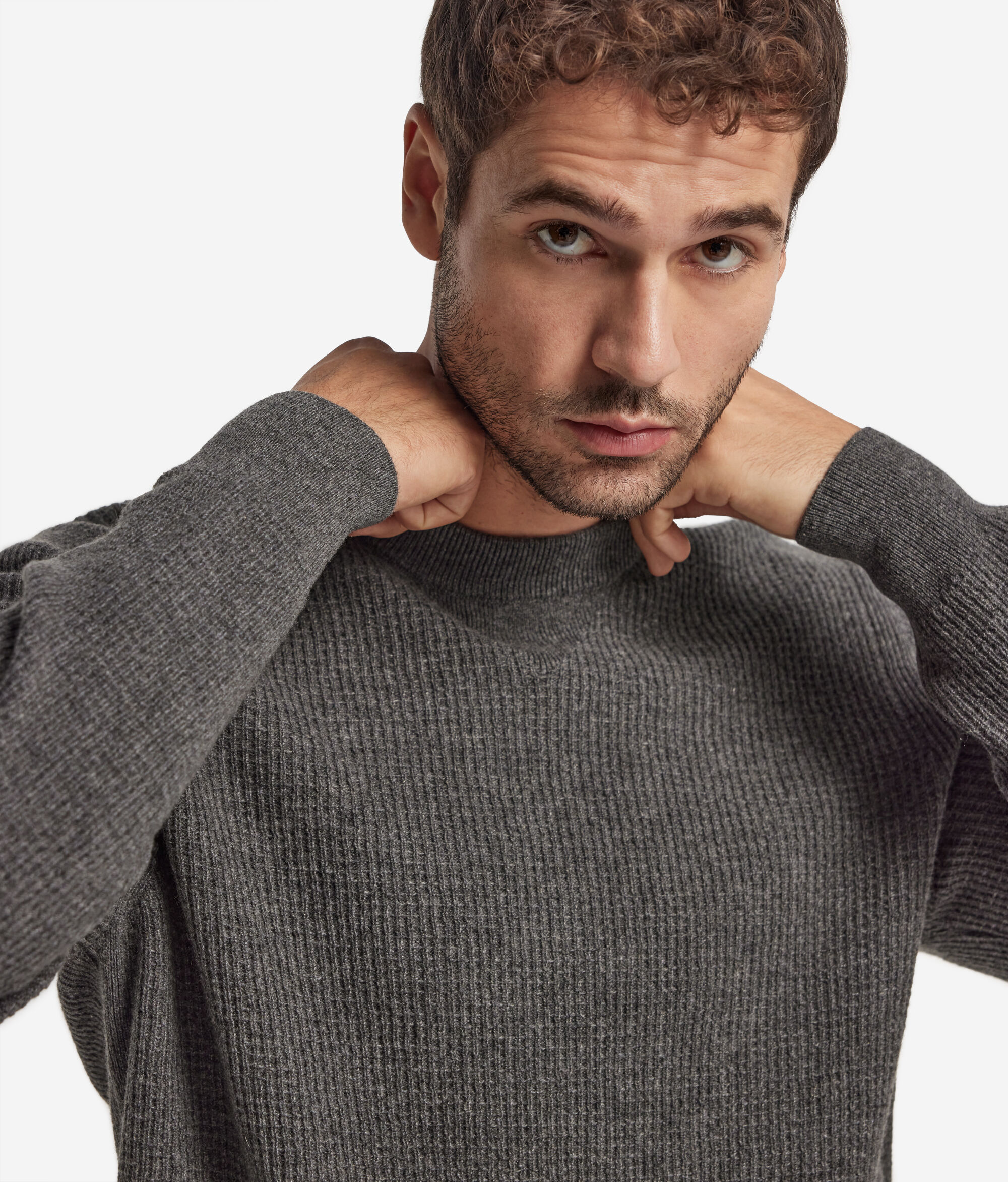 Ultrasoft Cashmere waffle-knit round neck jumper