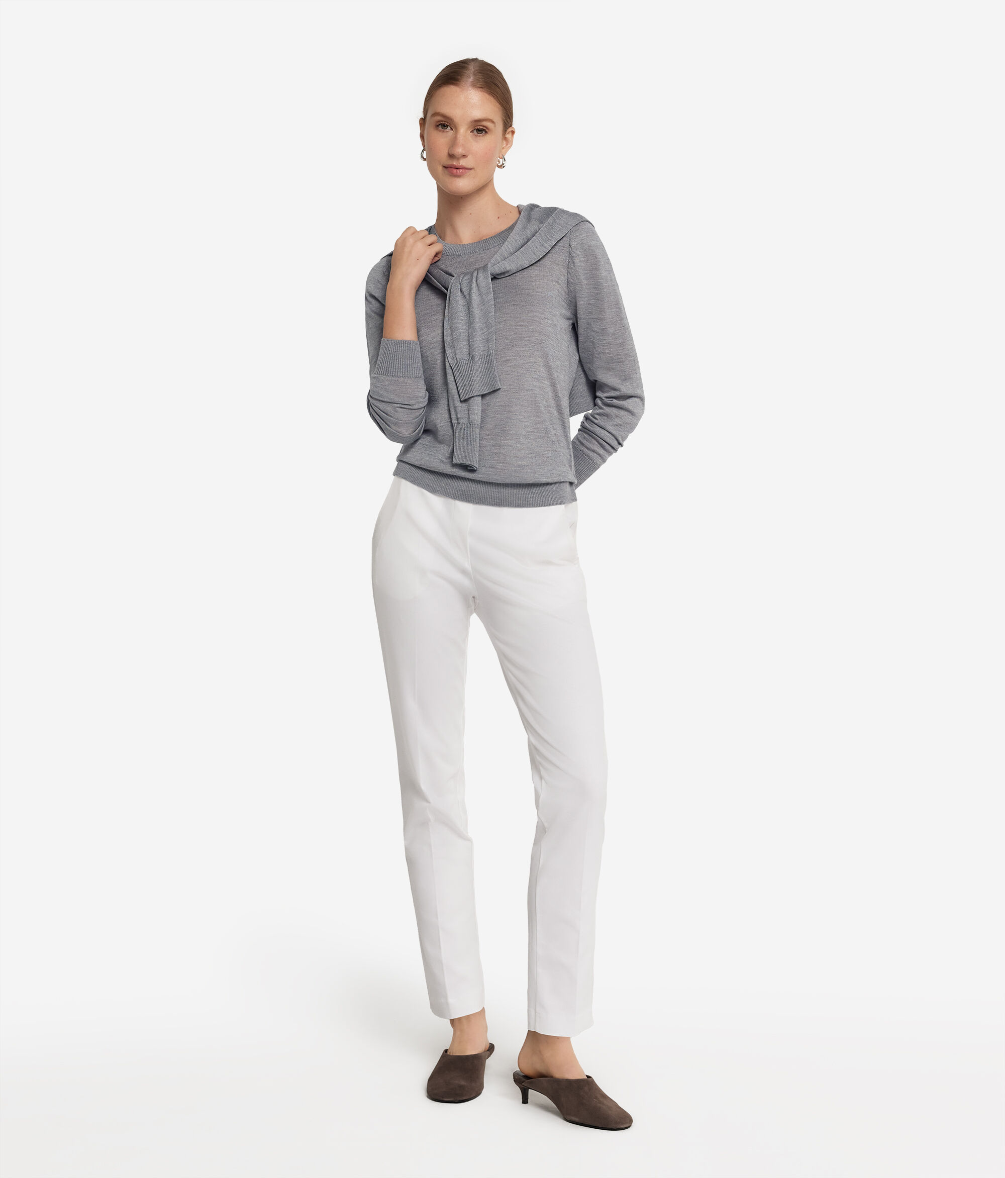 Jersey con cuello redondo de cashmere y seda