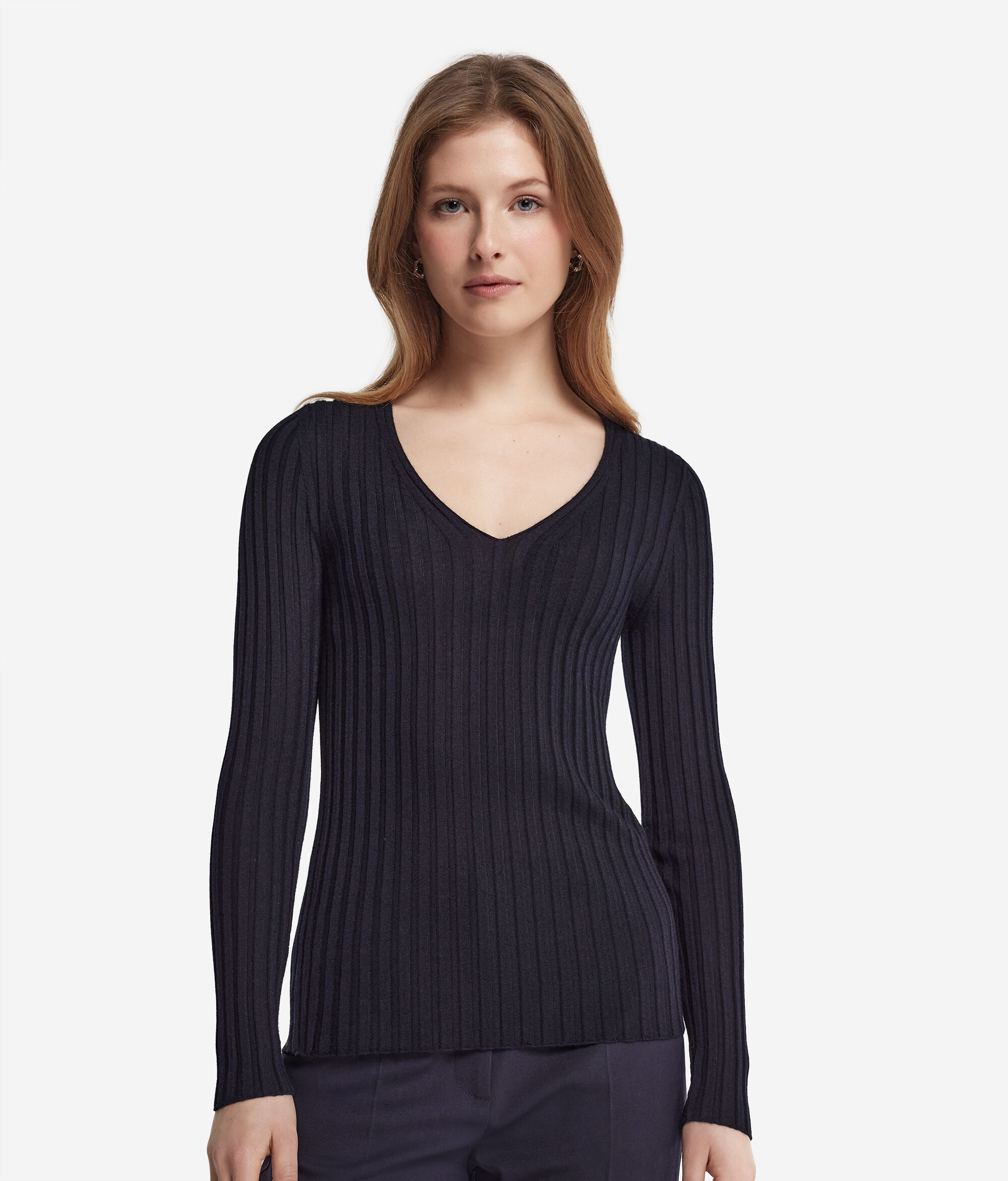 Maglia Scollo a V in Cashmere Ultrafine a costine