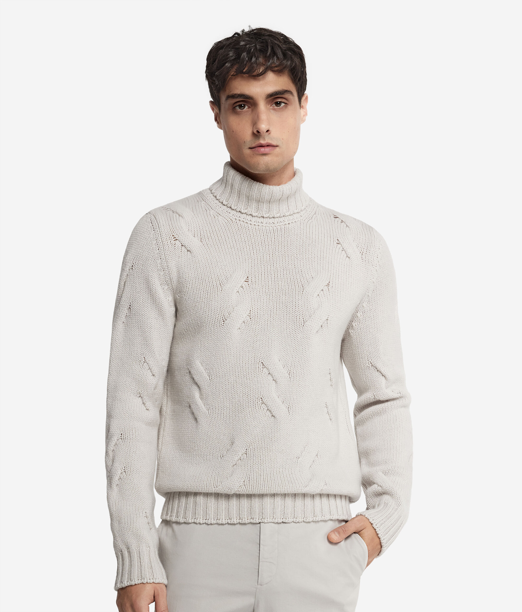 Cashmere Turtleneck Jumper with Cable Pattern