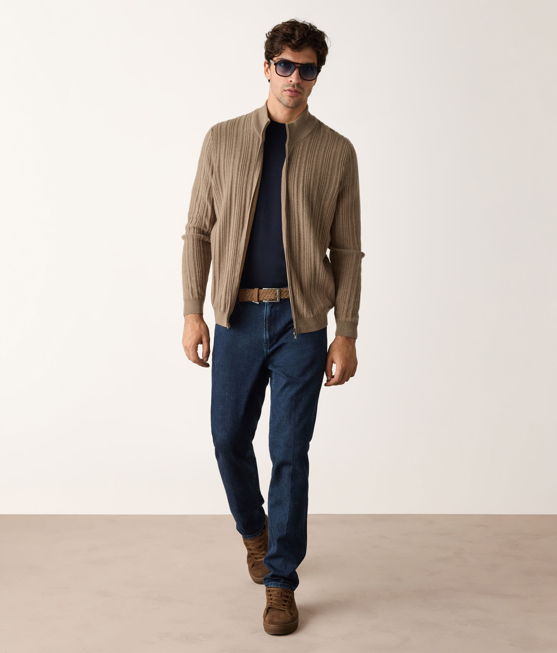 Chaqueta de cashmere en canalé mixto