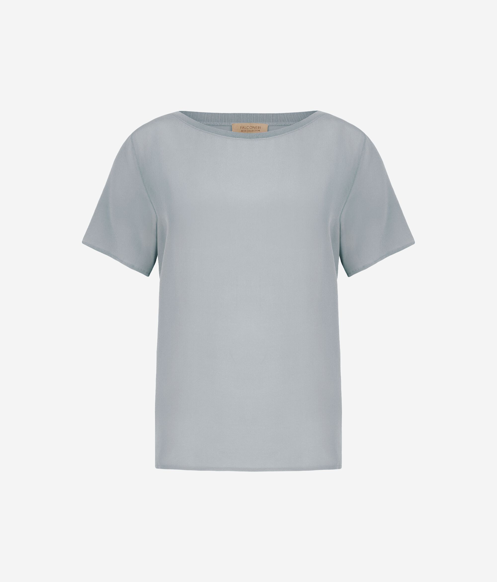 T-Shirt mit U-Boot-Ausschnitt aus Seide und Modal