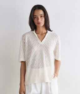 Polo punto onda in lino cotone - WHITE