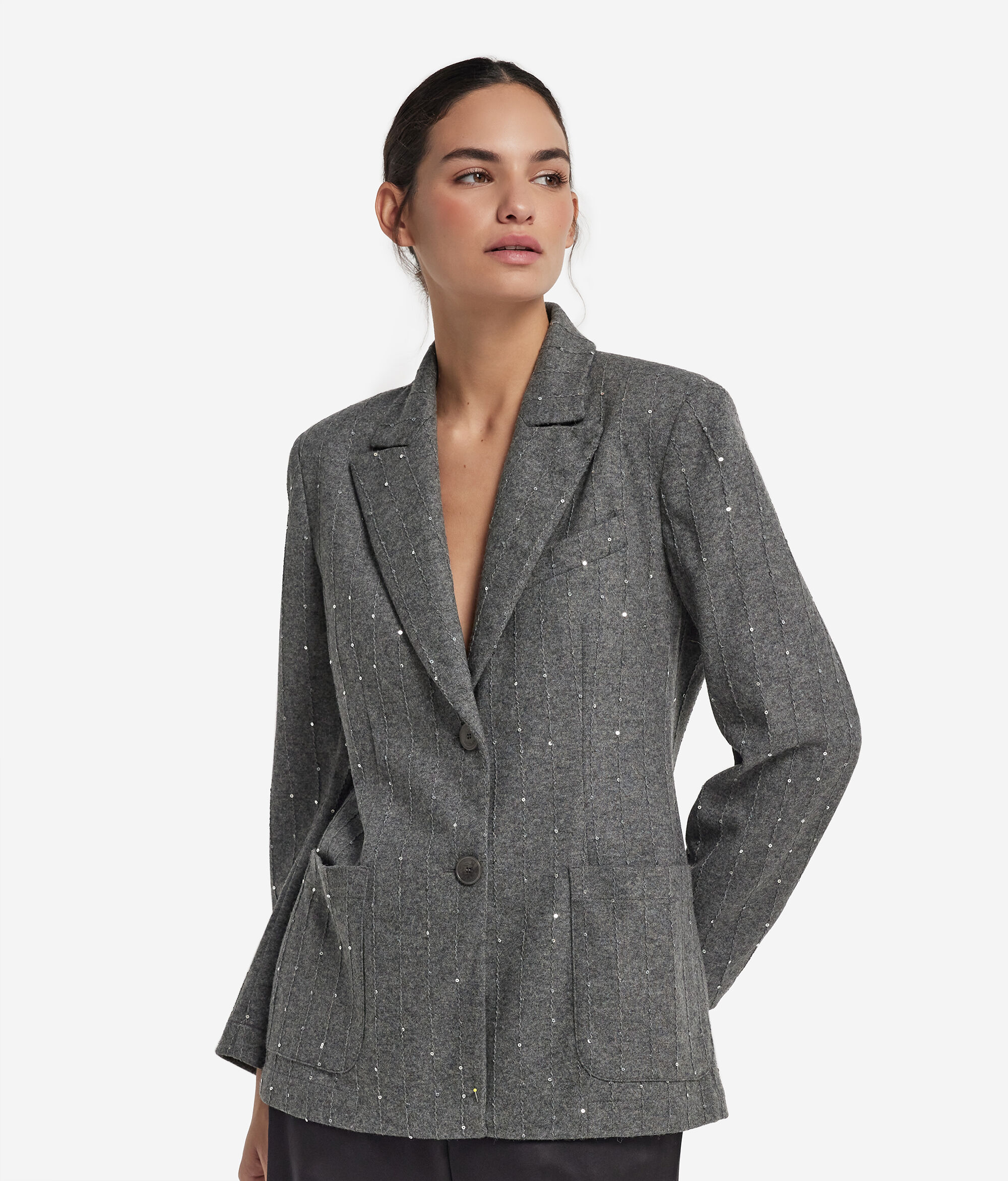 Жакет в тонкую полоску из шерсти с пайетками