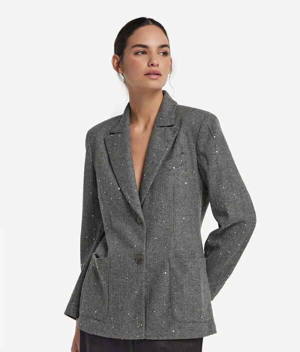 Жакет в тонкую полоску из шерсти с пайетками