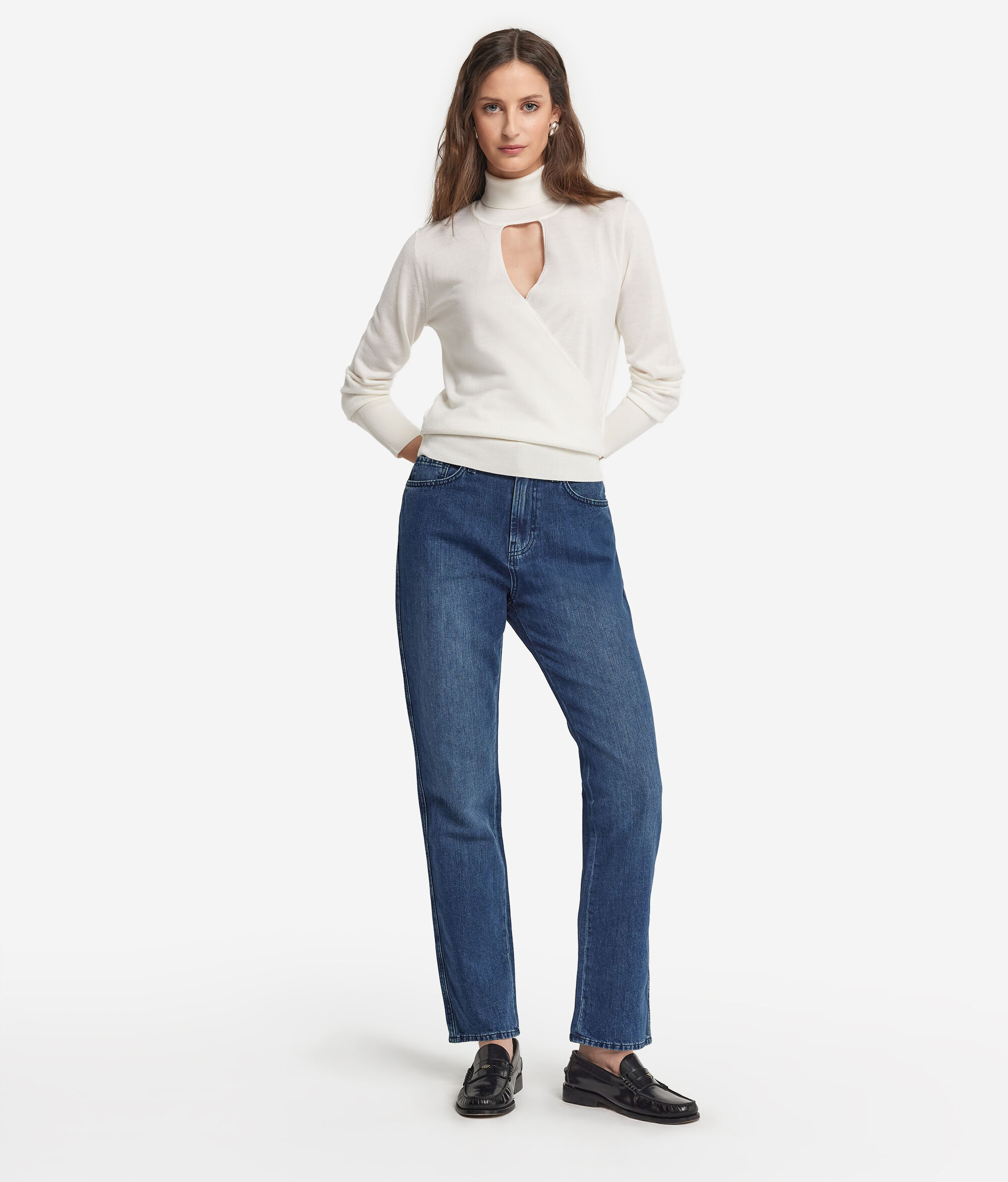 Camisola Cruzada com Gola Alta em Ultrafine Cashmere