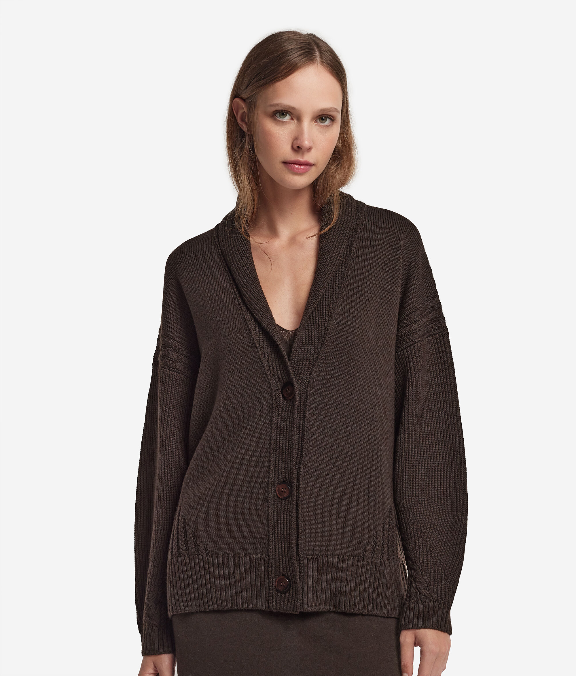 Wool cable knit cardigan