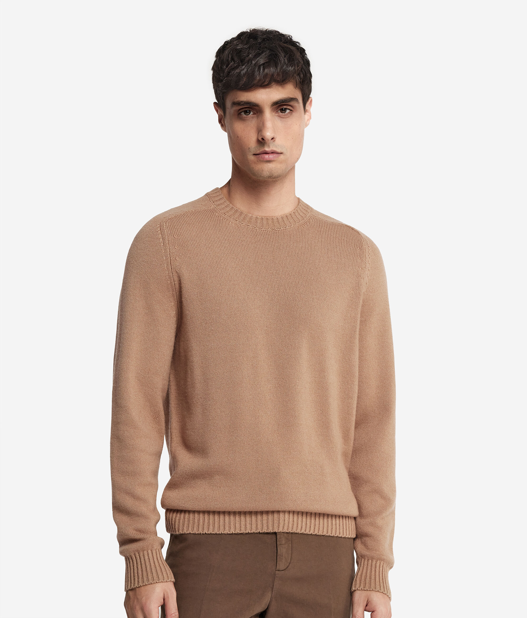 Pull homme en cachemire ultra-doux à col rond côtelé