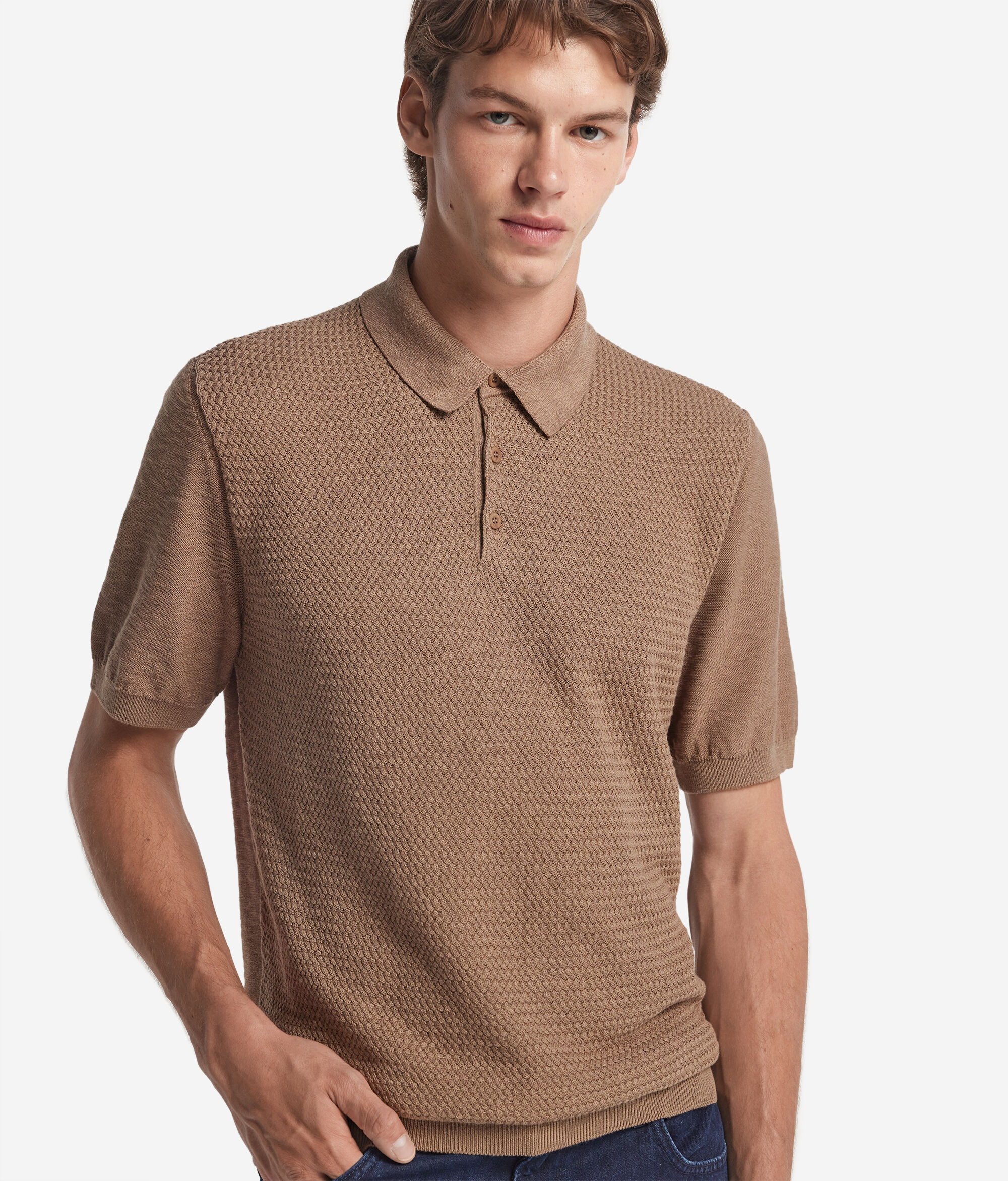 Short Sleeve Cable-knit Stitch Polo