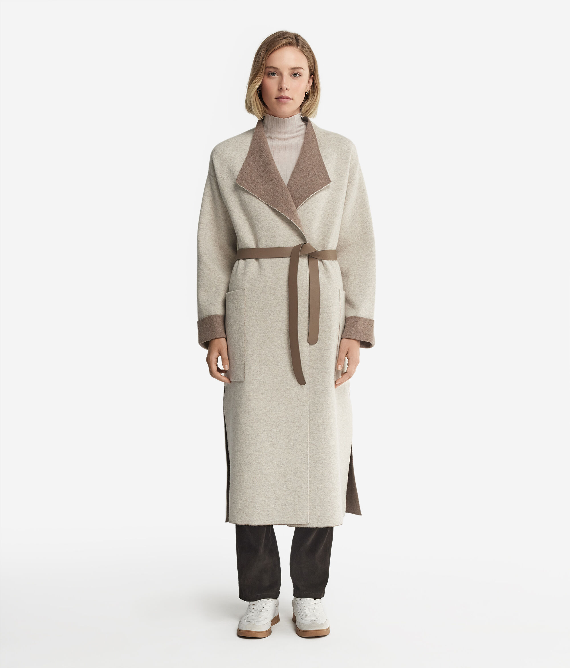 Long Cashmere Coat with Slits