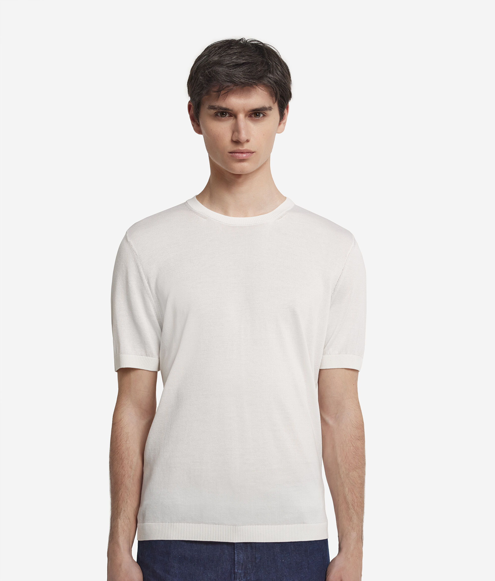 T-shirt de Manga Curta em Seda e Algodão