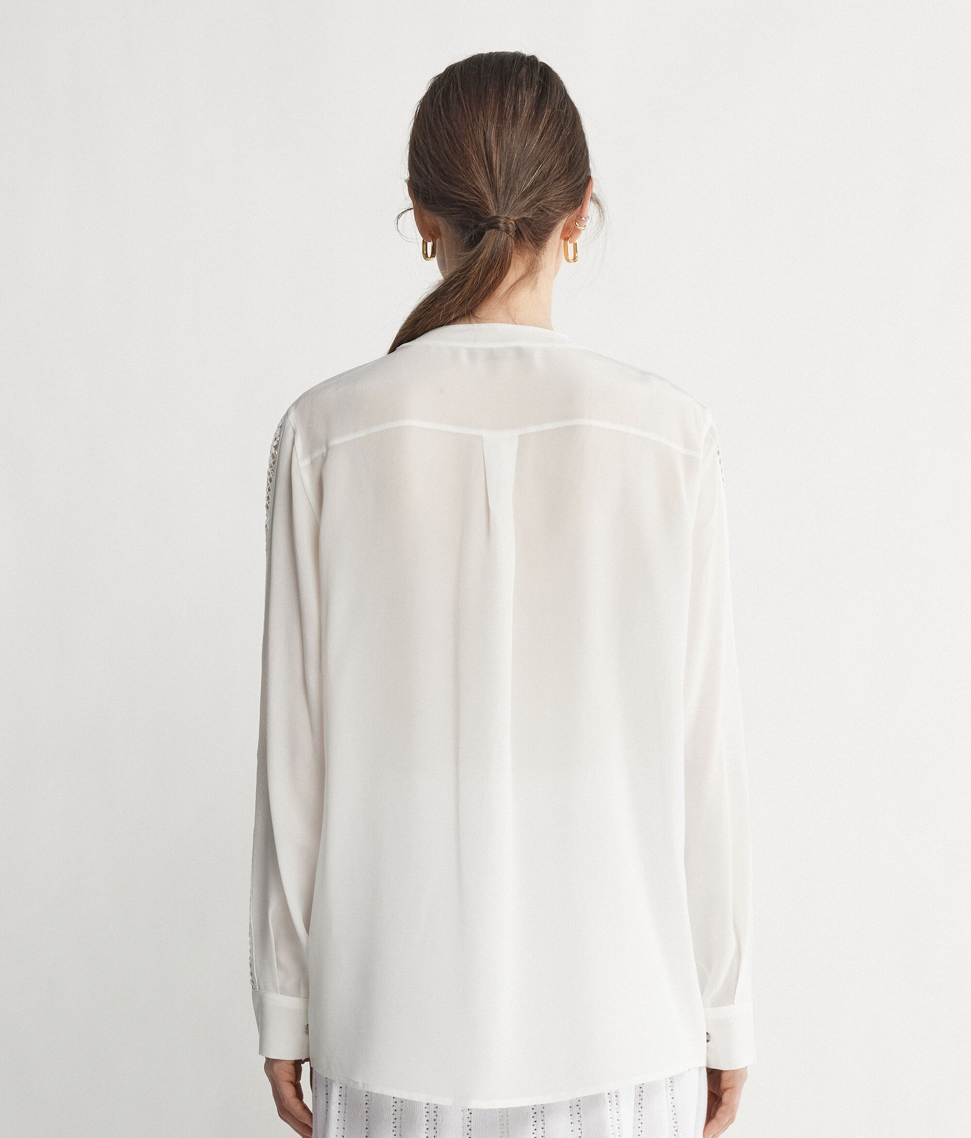 Silk Shirt with Macramé Inserts