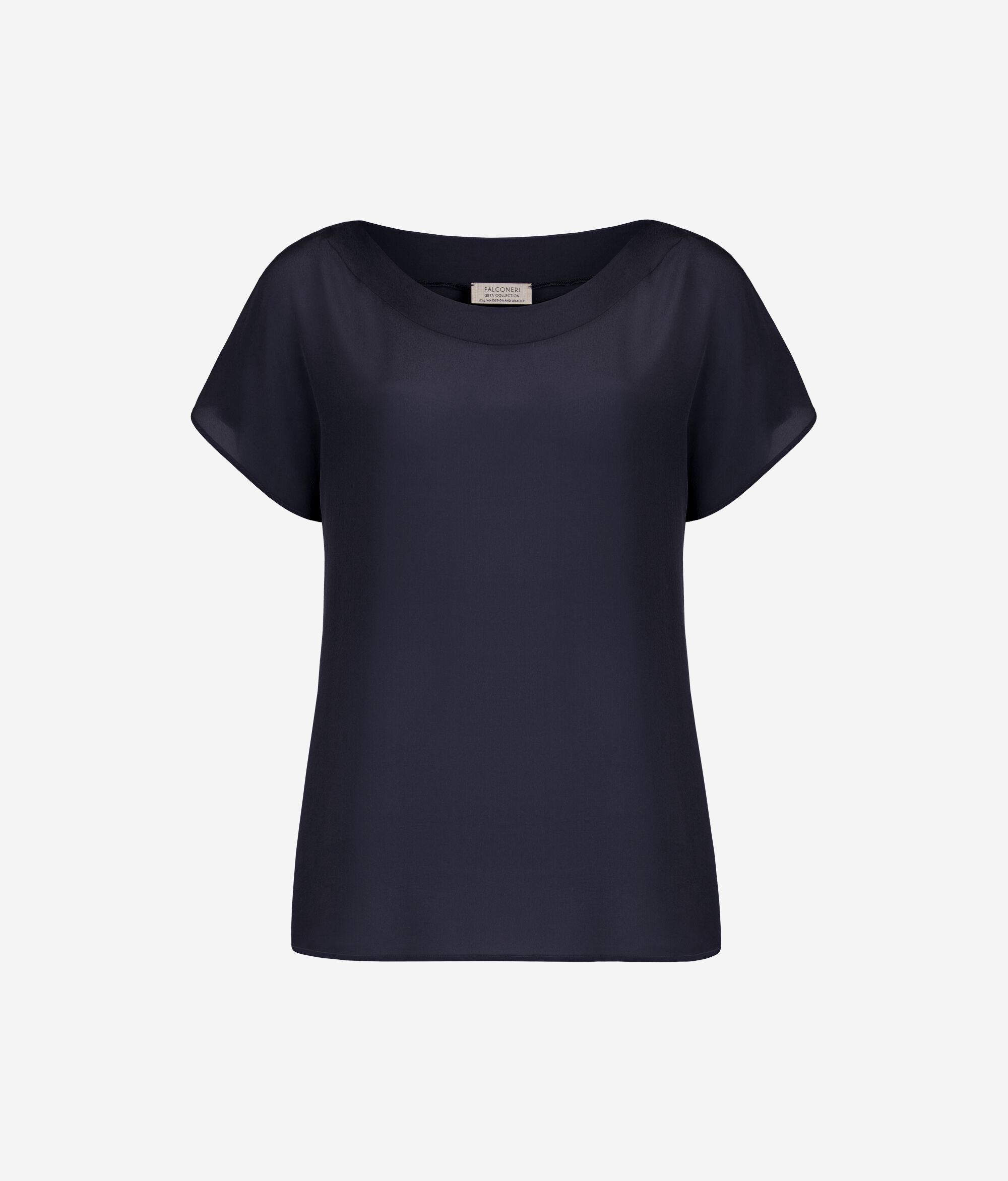 Tricou cu decolteu bărcuță din mătase și modal
