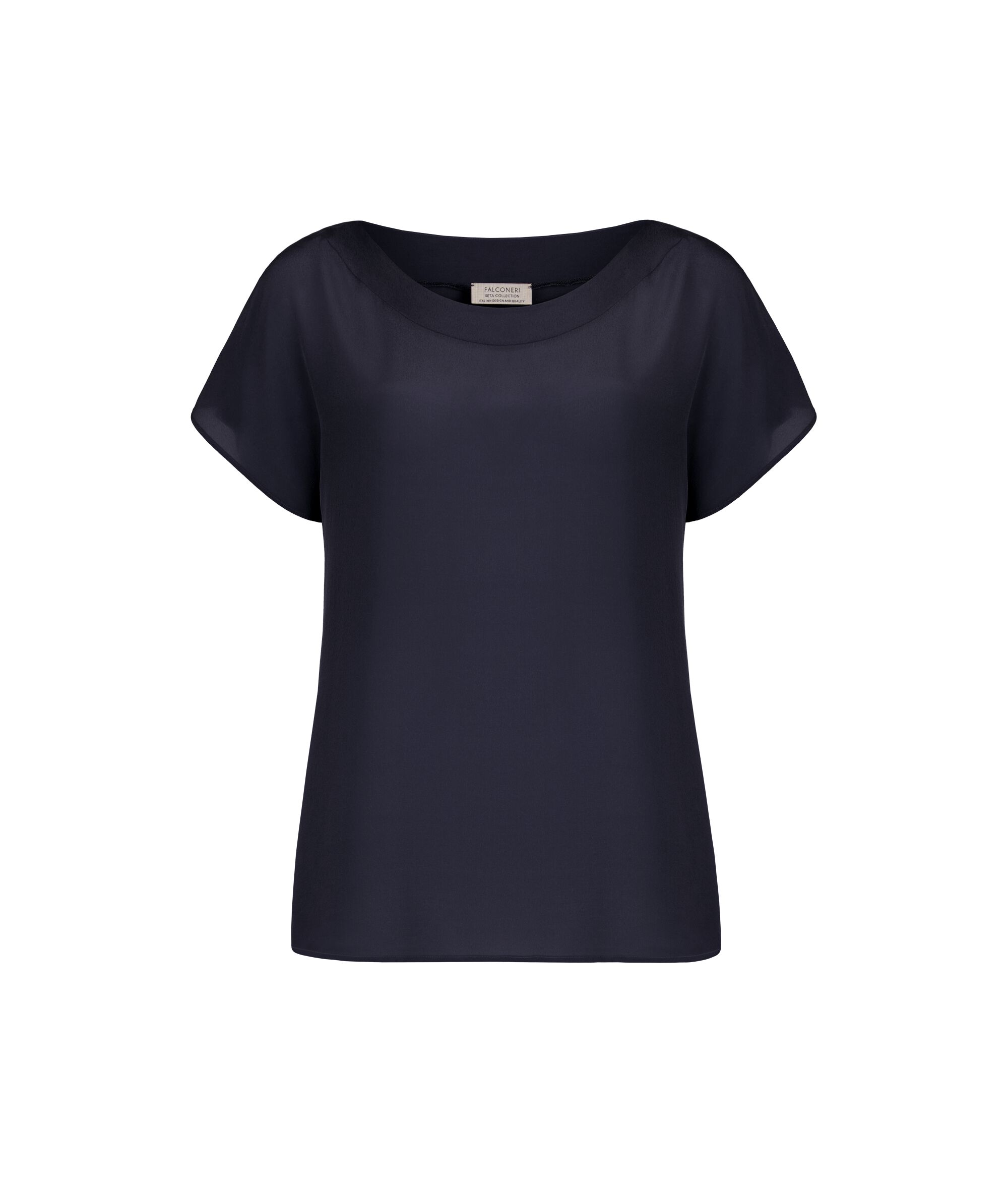 Camiseta con cuello barco de seda y modal