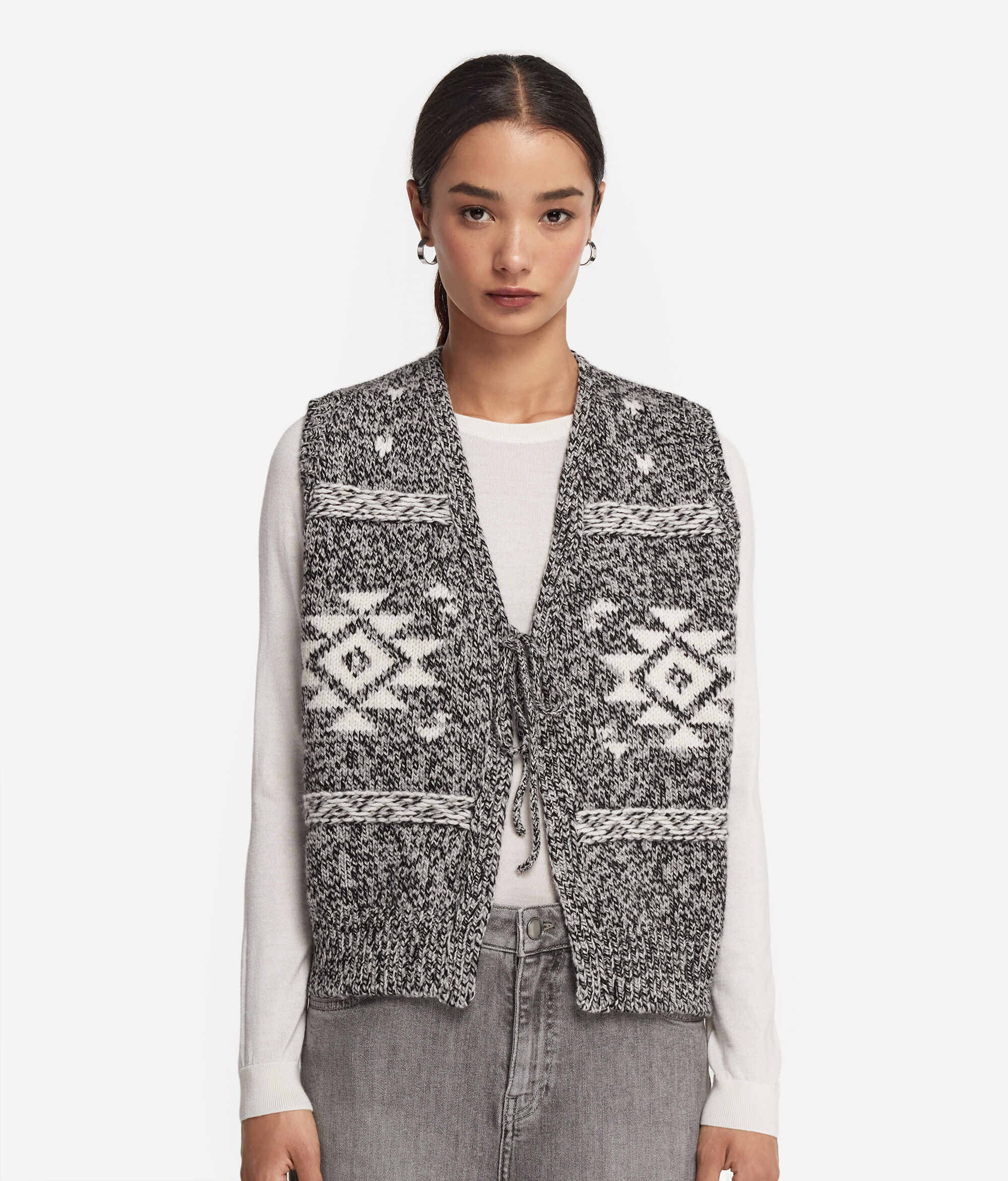 Gilet sans manches en jacquard de cachemire mouliné