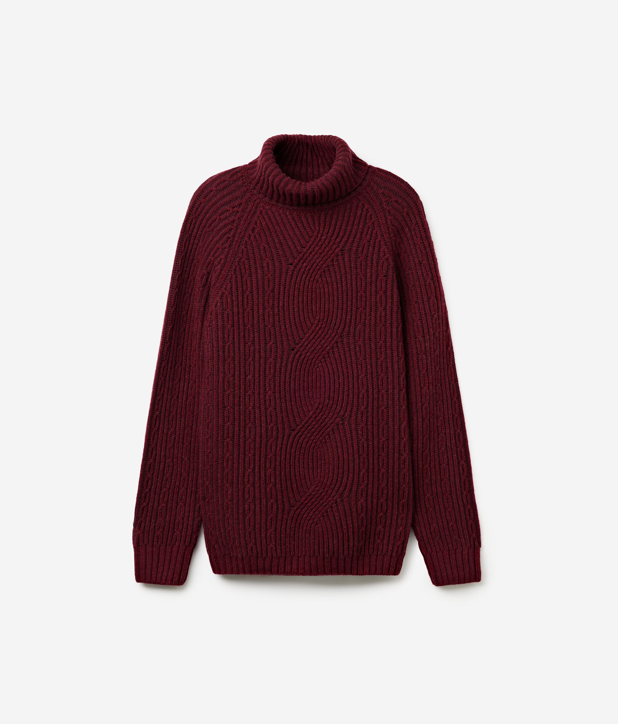Maglia a Collo Alto con Trama a Trecce Bicolore in Cashmere Ultrasoft
