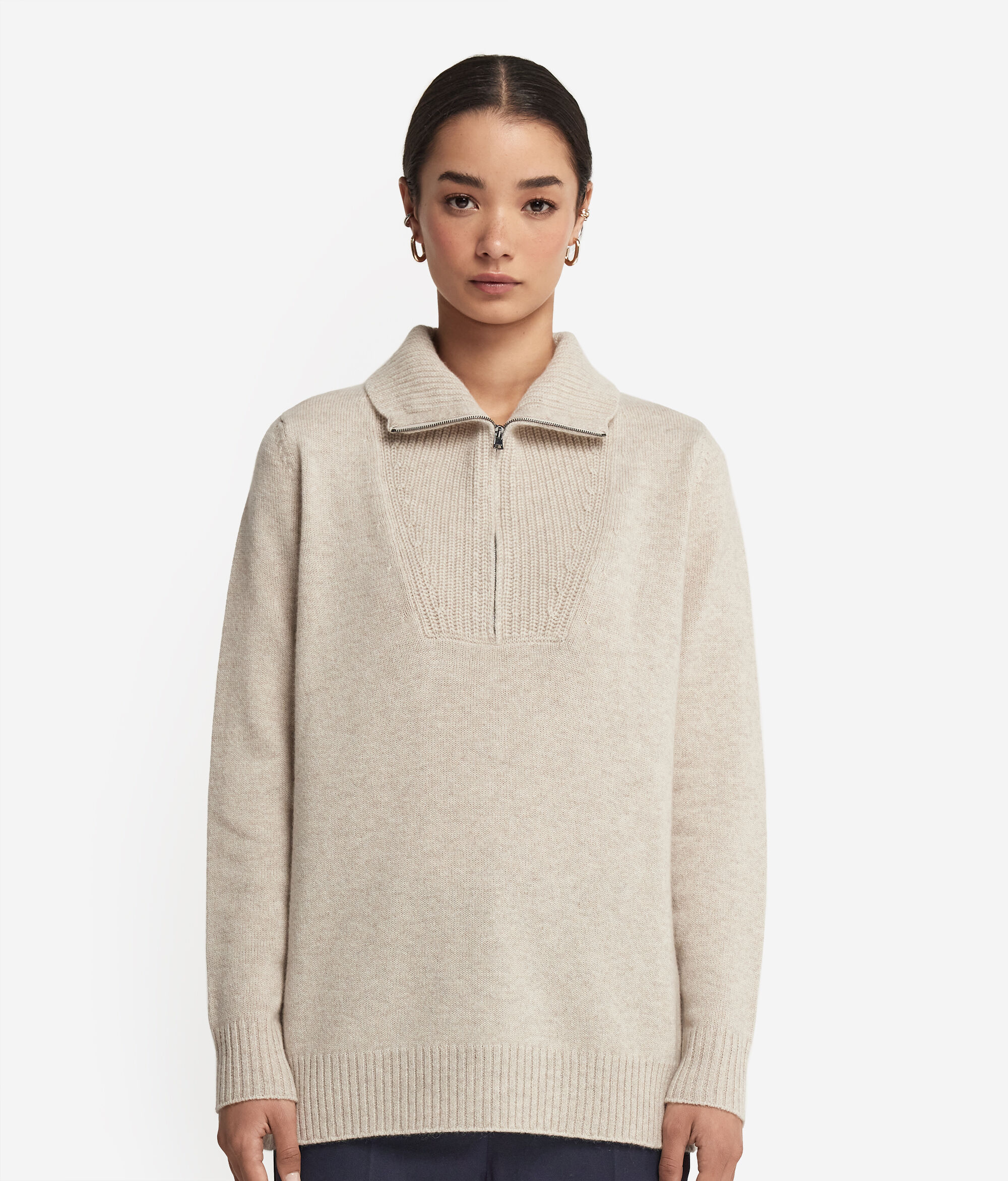 Ultrasoft Cashmere High-Neck Collar Jersey with Zip