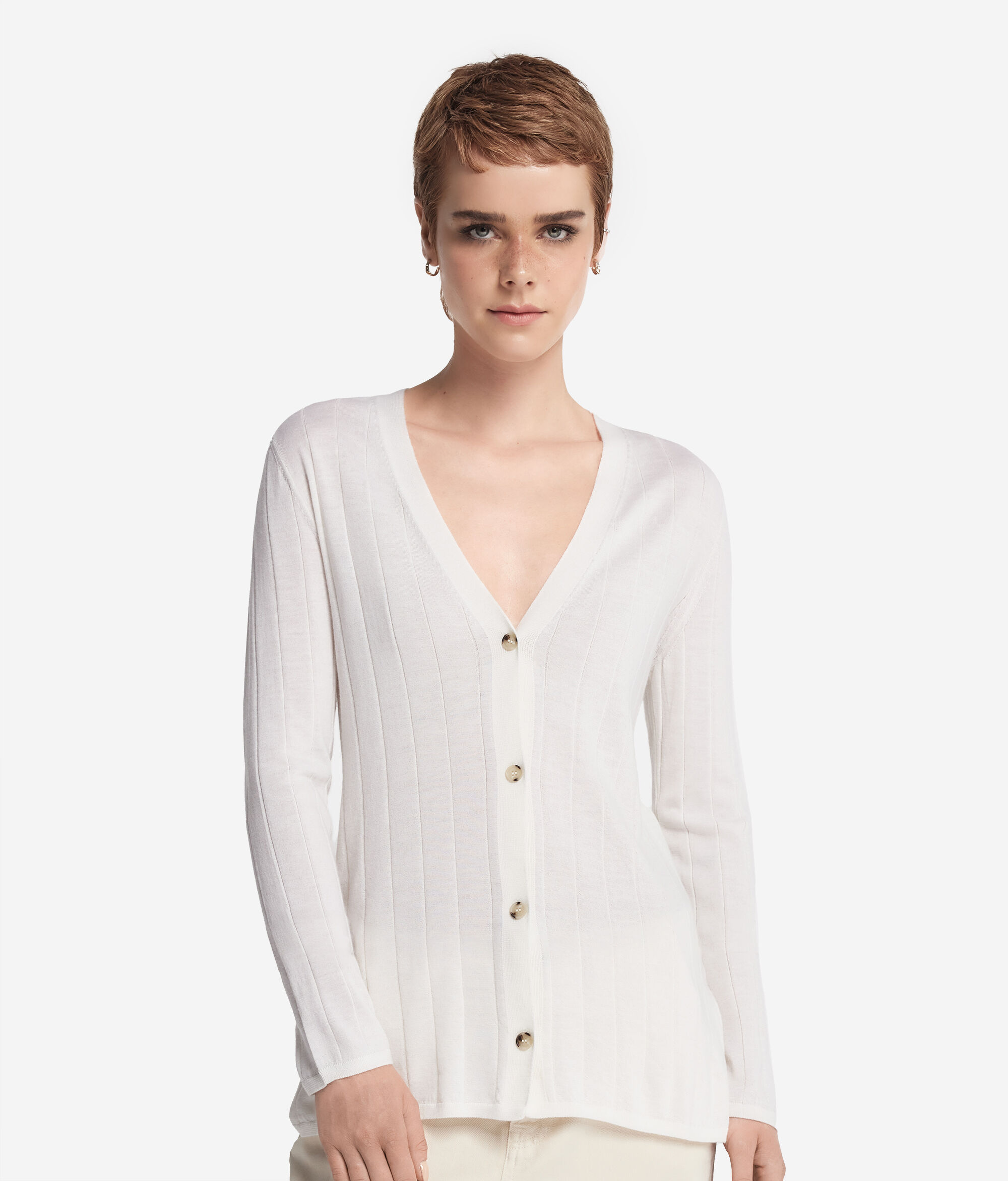 V-neck Wide Rib Ultrafine Cashmere Cardigan