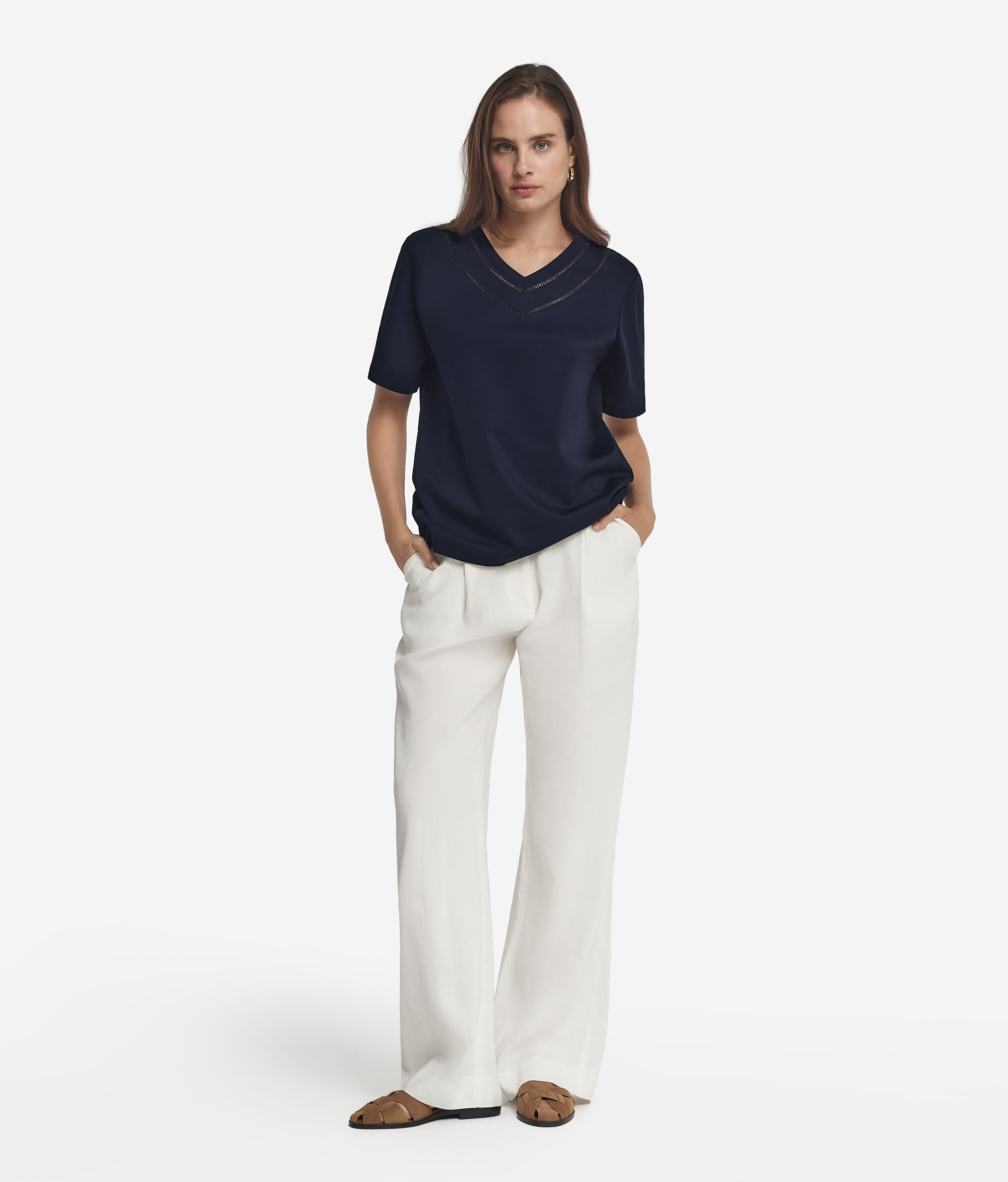 Cotton T-Shirt with Macramé Inserts