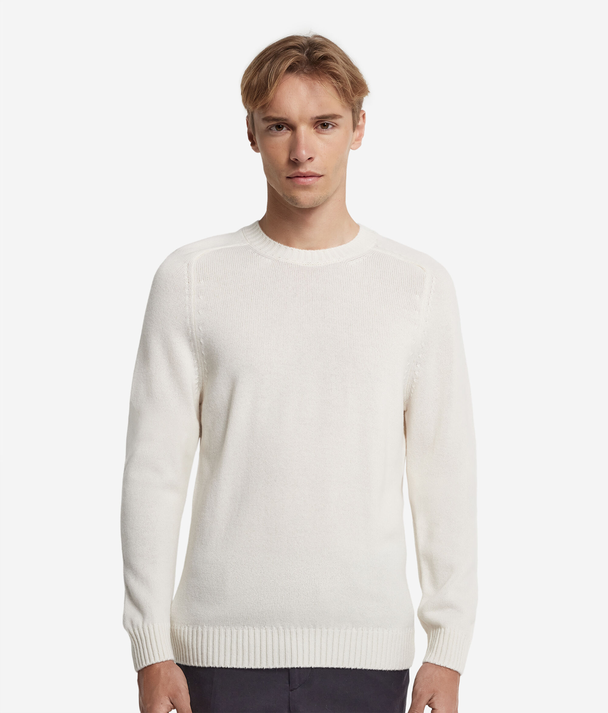 Pull homme en cachemire ultra-doux à col rond côtelé