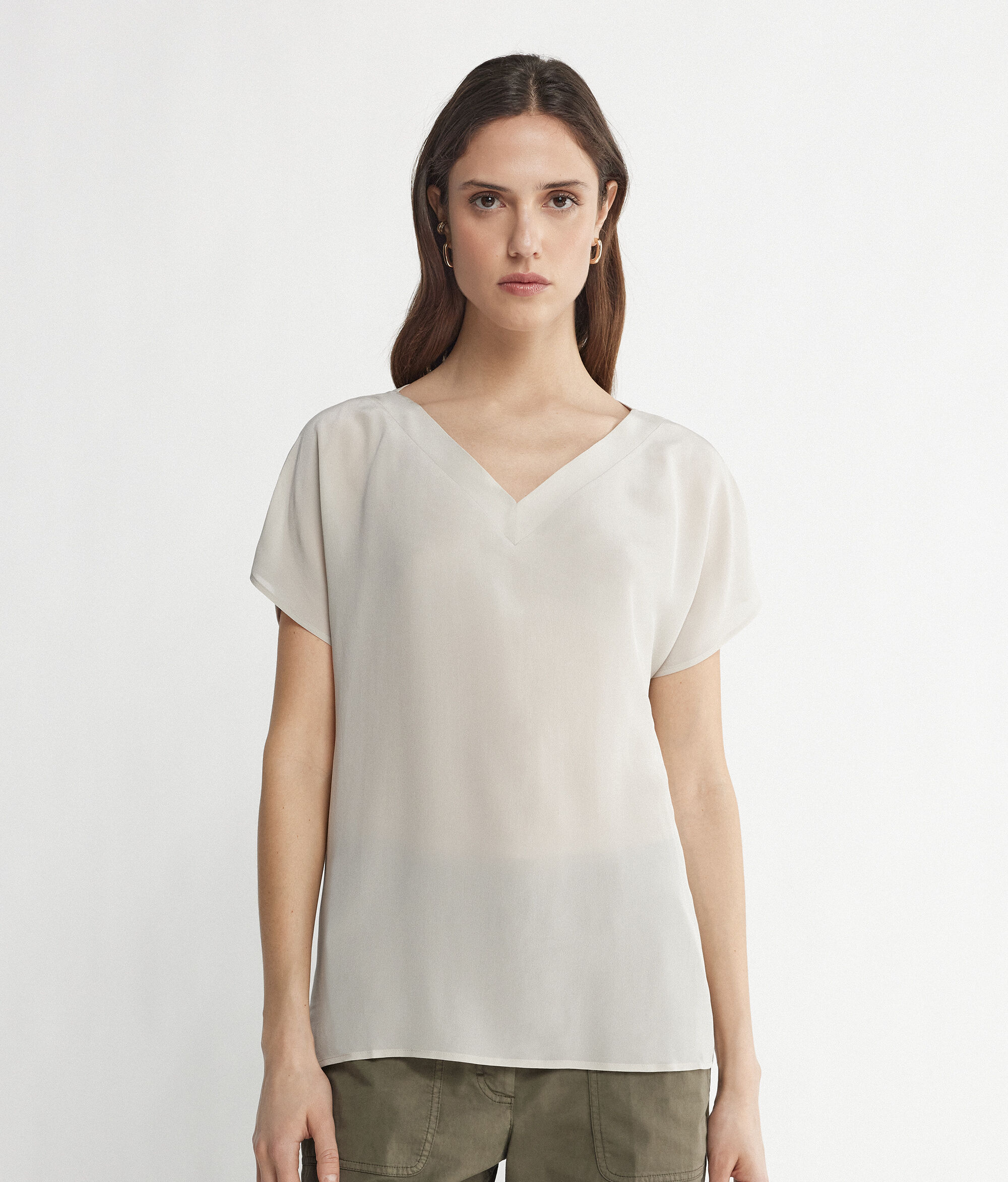 Kimono V Yaka İpek T-shirt