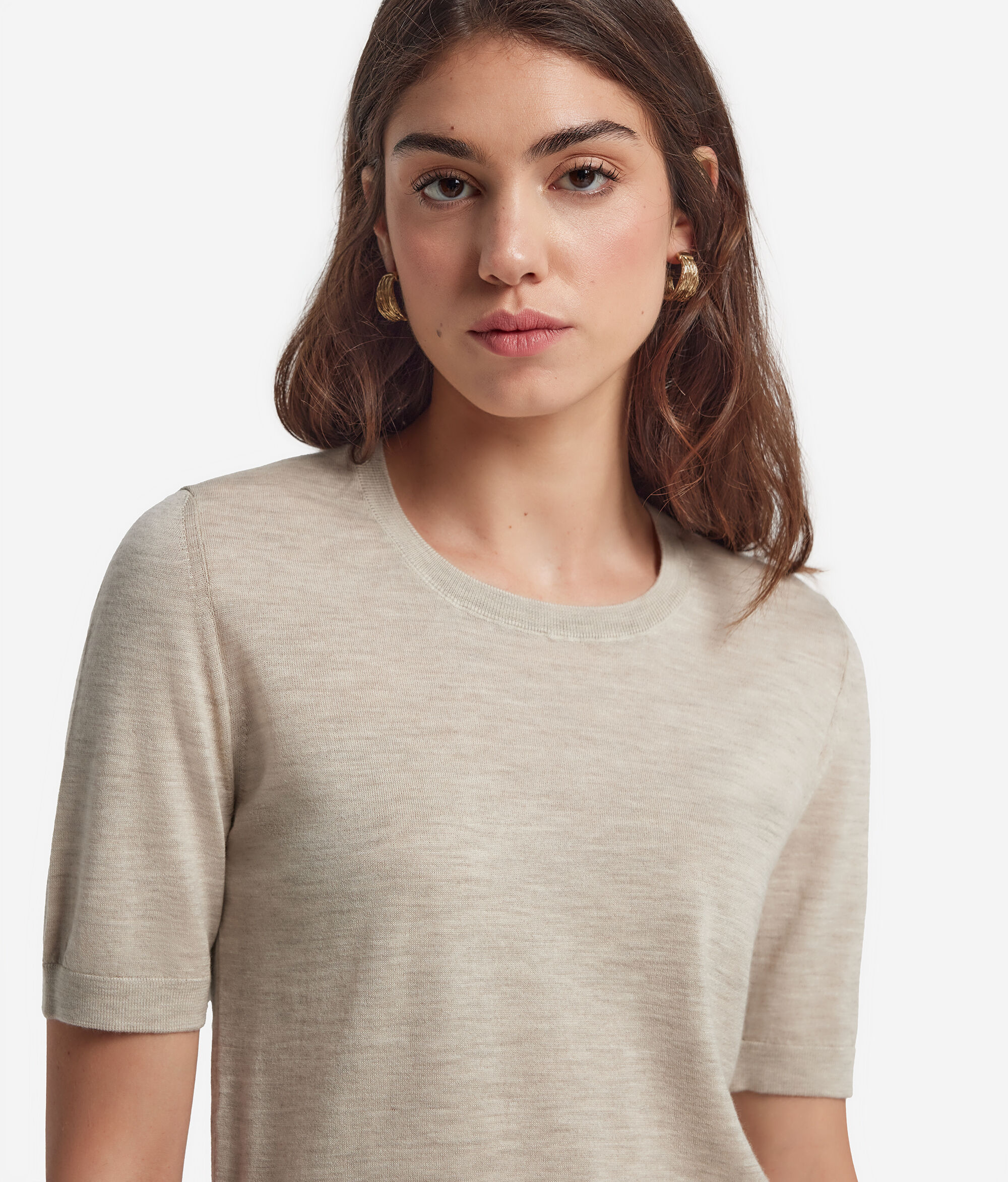 Short-Sleeved Round-Neck Ultrafine Cashmere Top