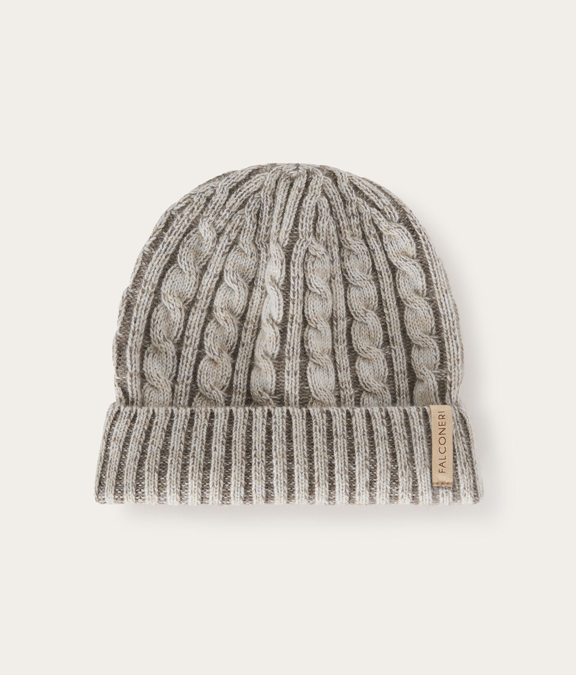 Cashmere beanie with vanisé cable knit