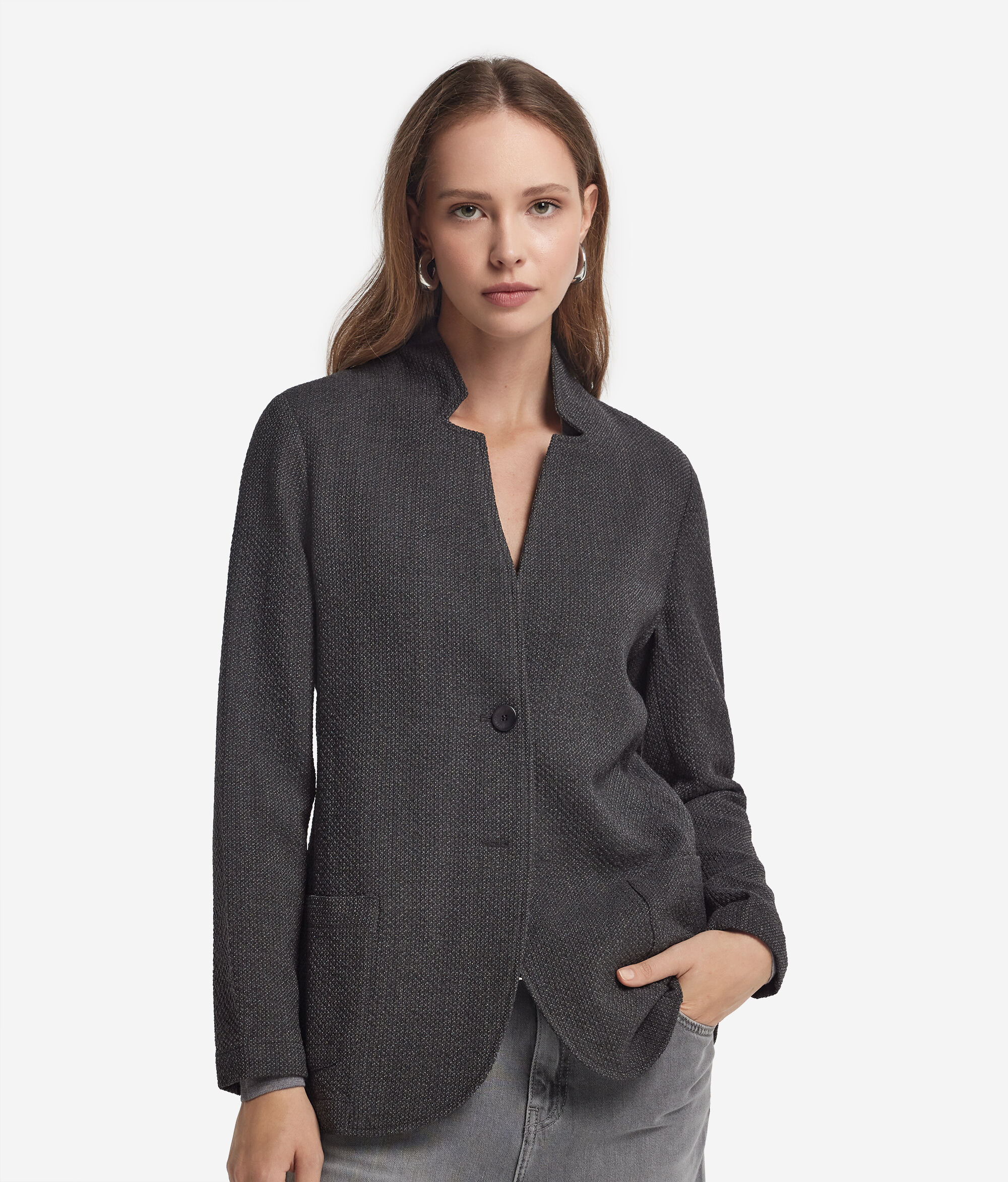 Masculine inspired mouliné jacket