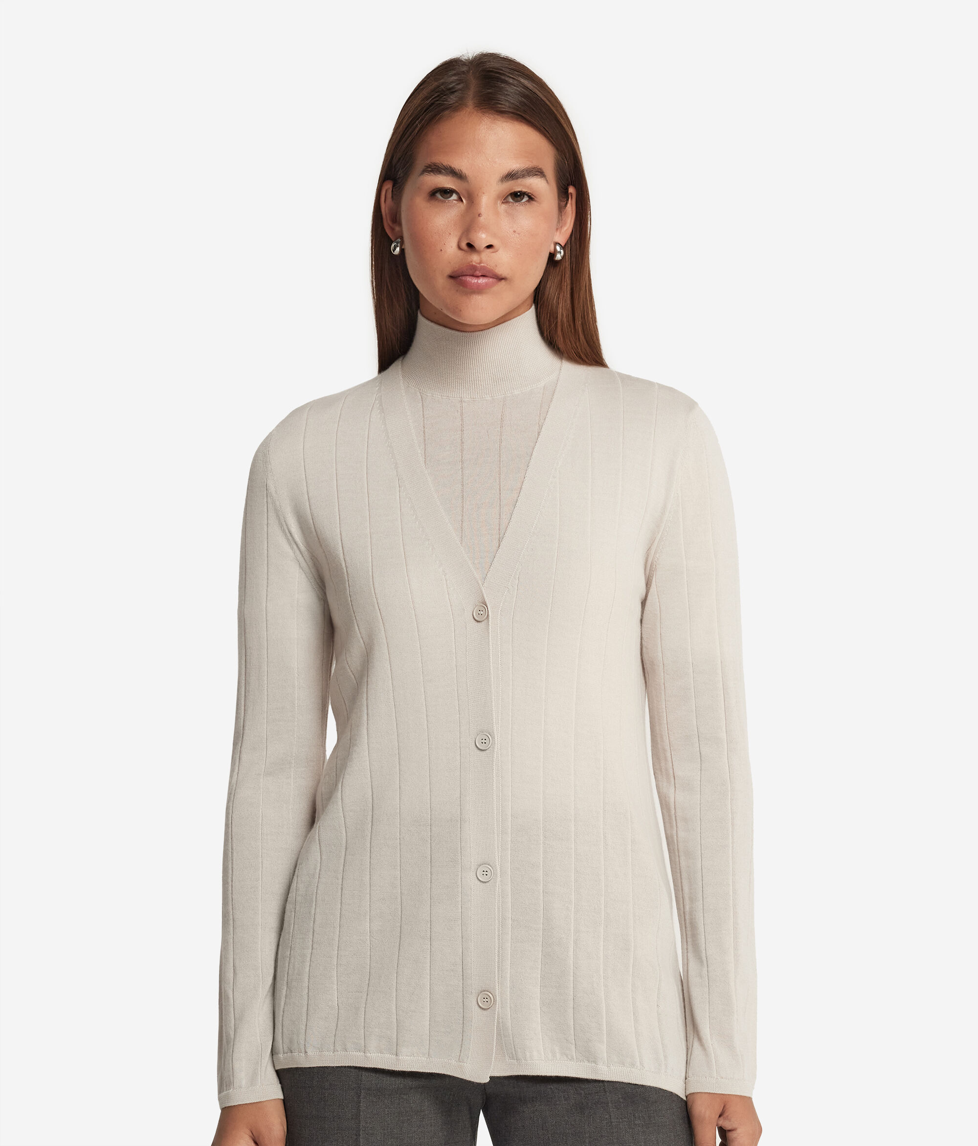 V-neck Wide Rib Ultrafine Cashmere Cardigan