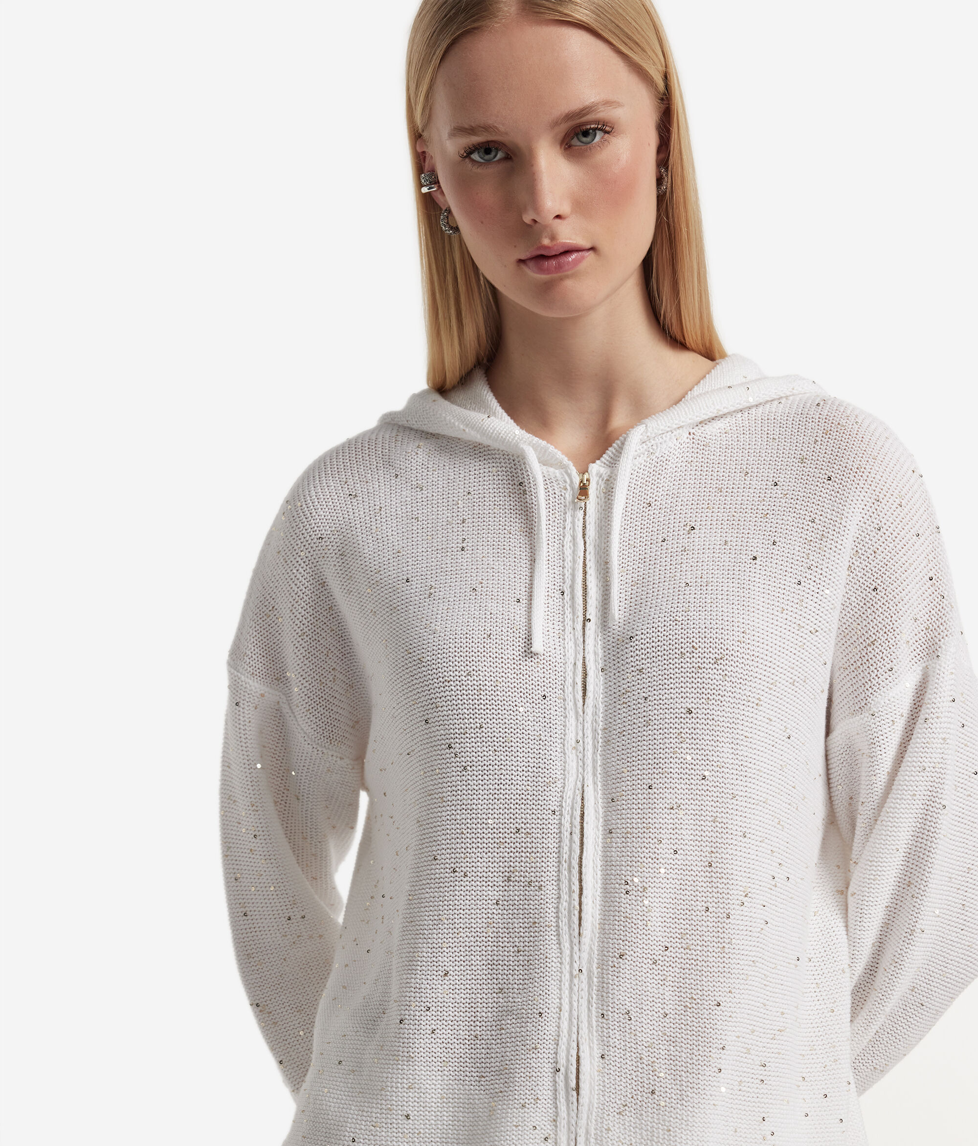 Толстовка изо льна и хлопка с микропайетками