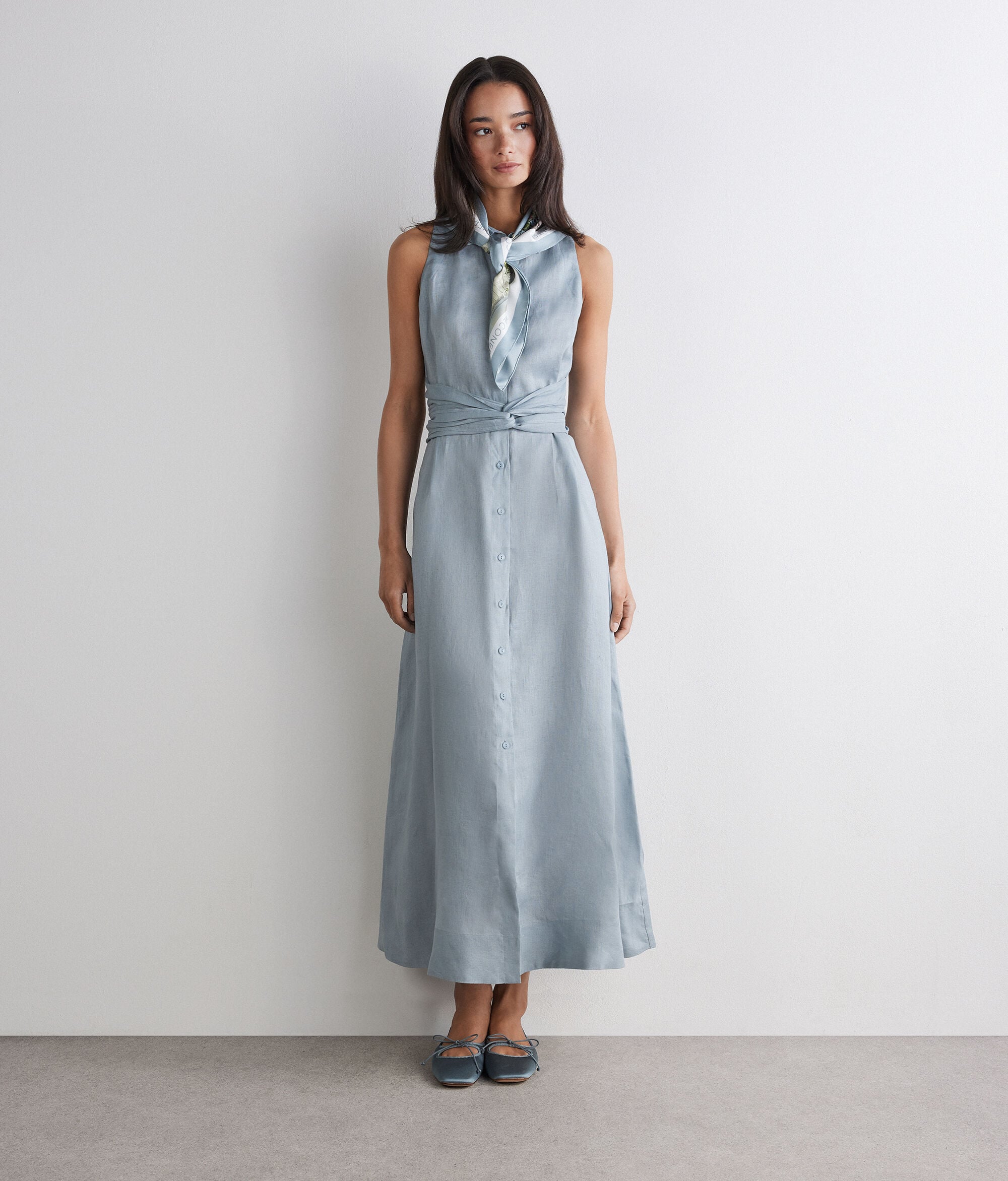 Falconeri Crossover Linen Dress Woman Aquamarine Size S Falconeri Crossover Linen Dress Woman Aquamarine Size S