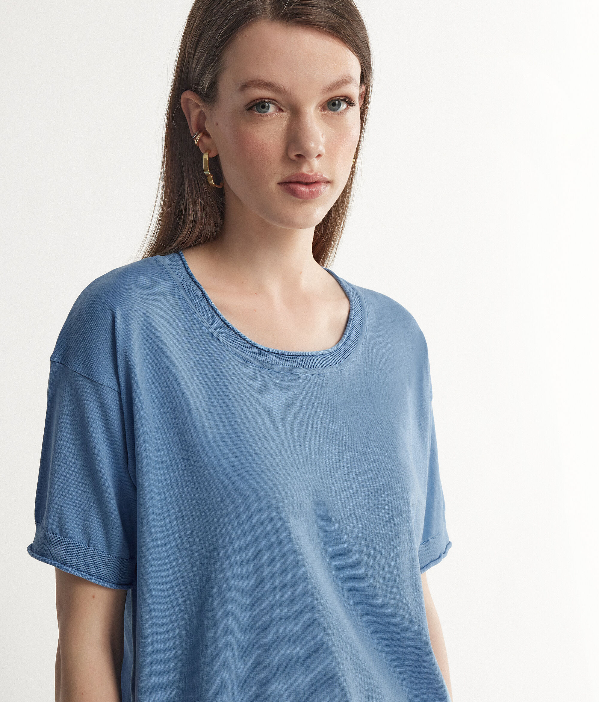 Short-Sleeved Round-Neck Cotton Jumper