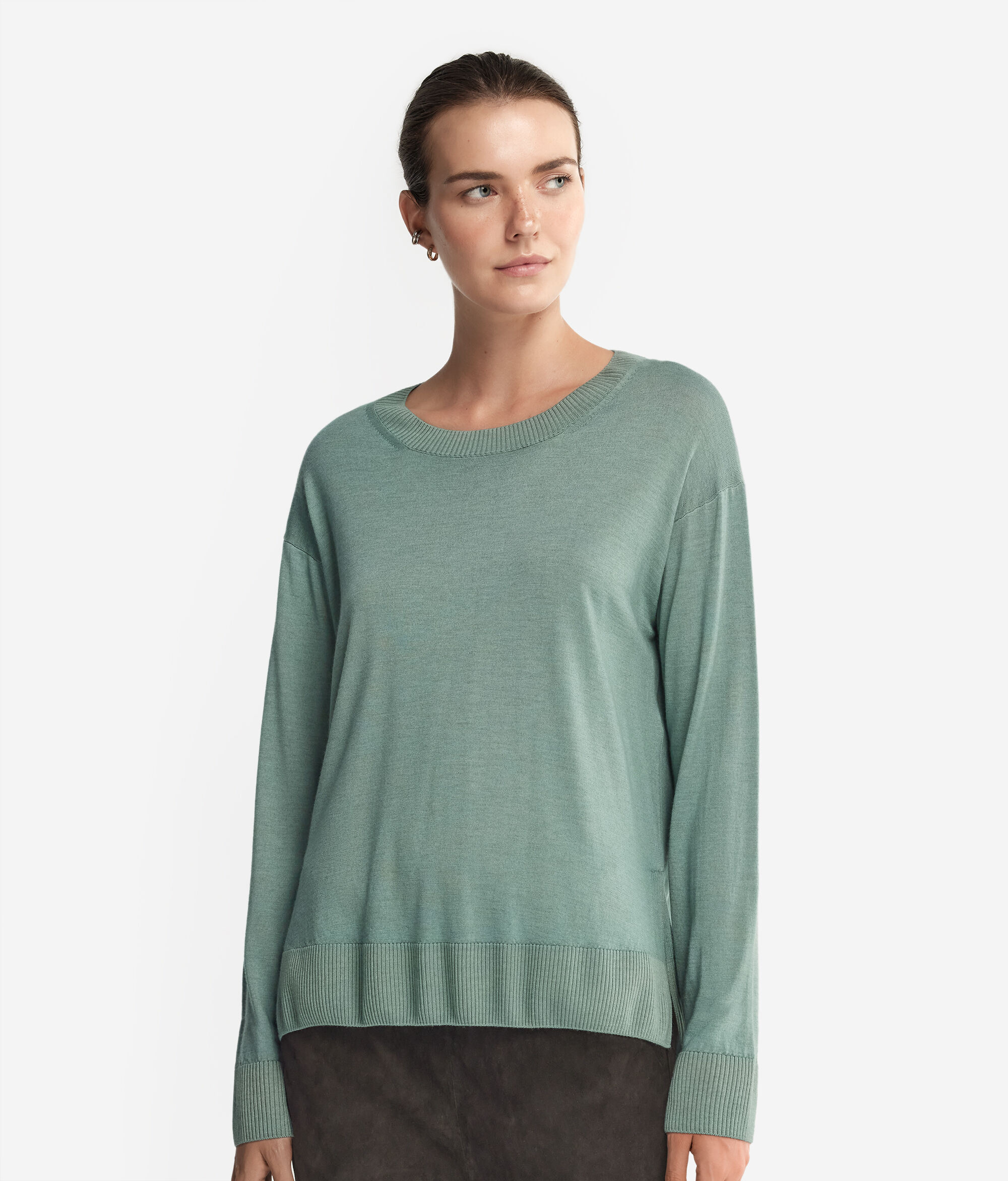 Maglia girocollo con spacchi in Cashmere Ultrafine