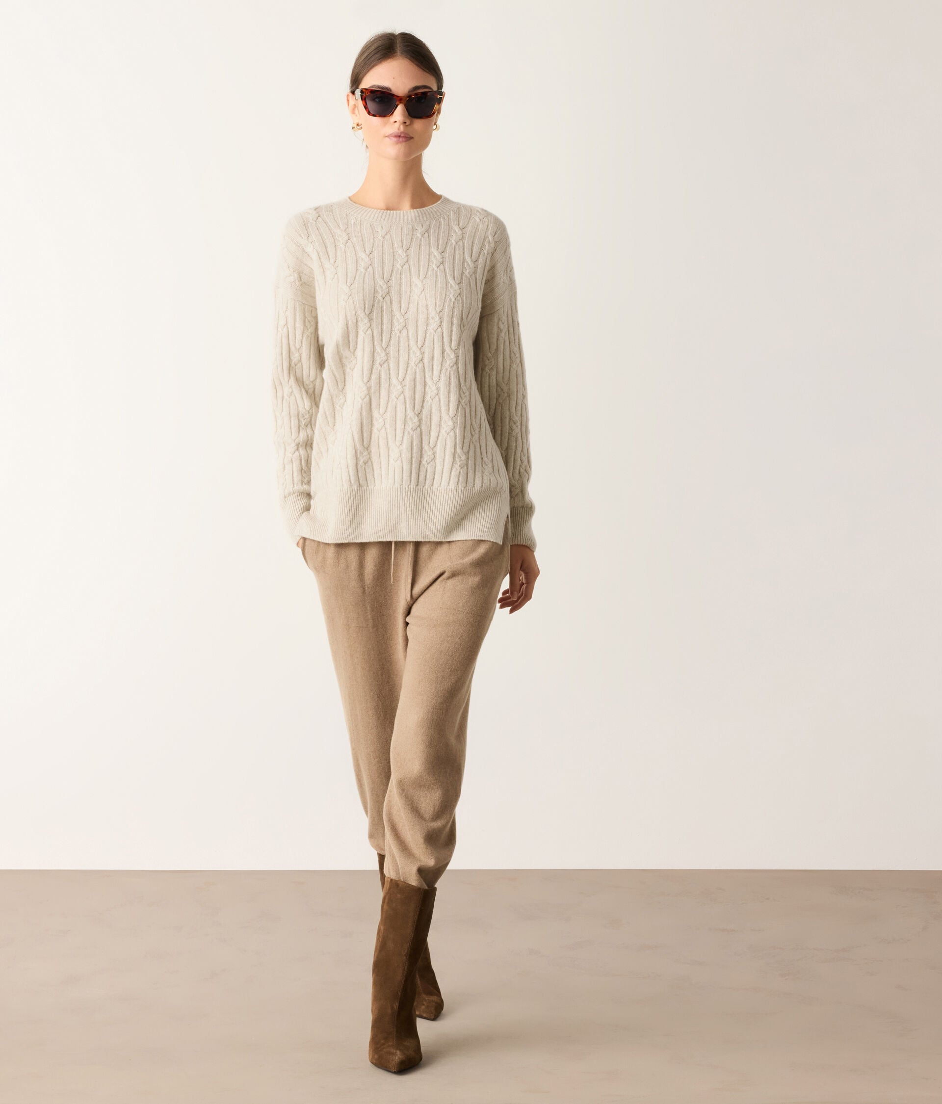 Sweter w prążki i warkocze z kaszmiru Ultrasoft
