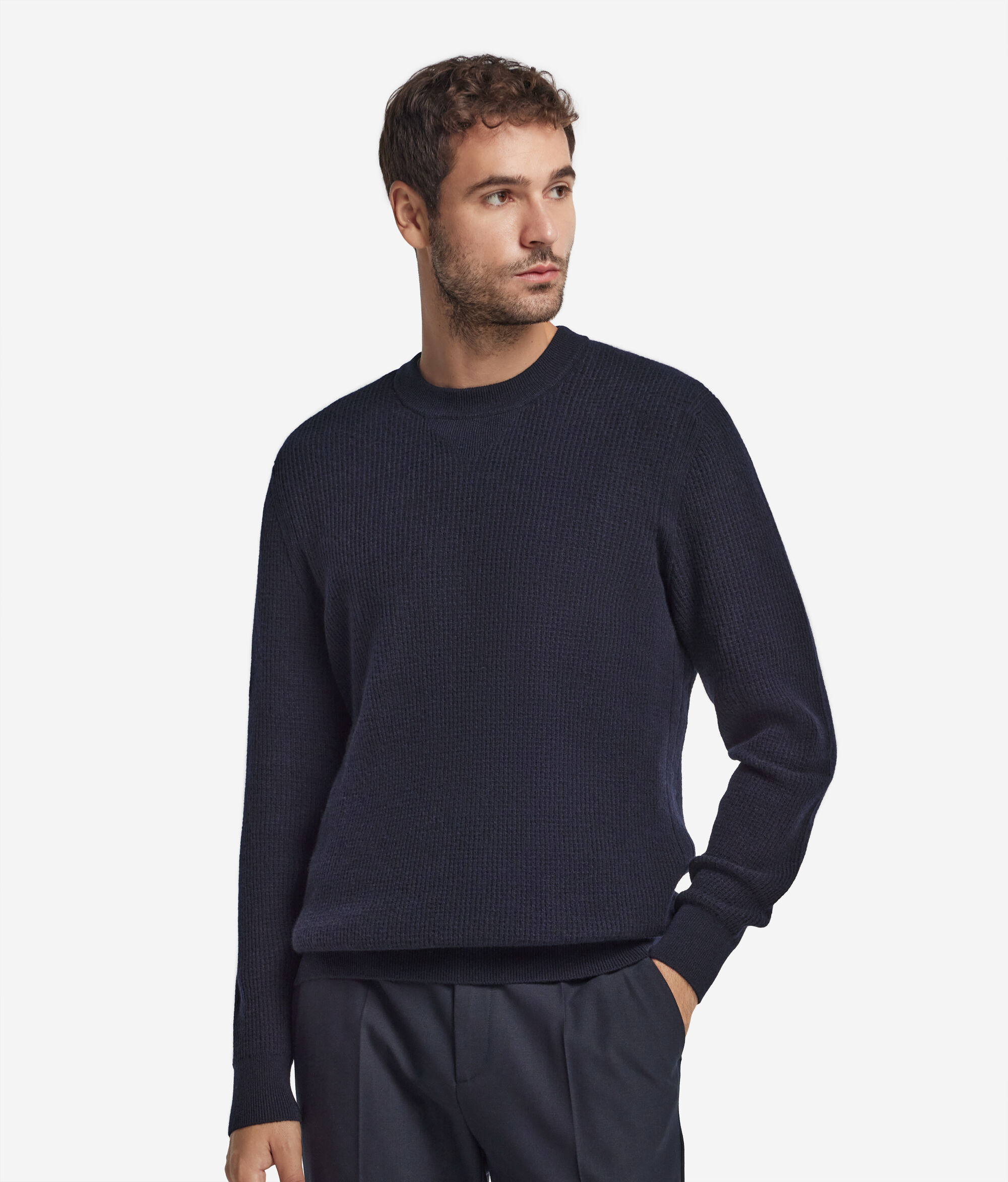 Джемпер с круглым вырезом горловины вафельной вязки из ультрамягкого кашемира