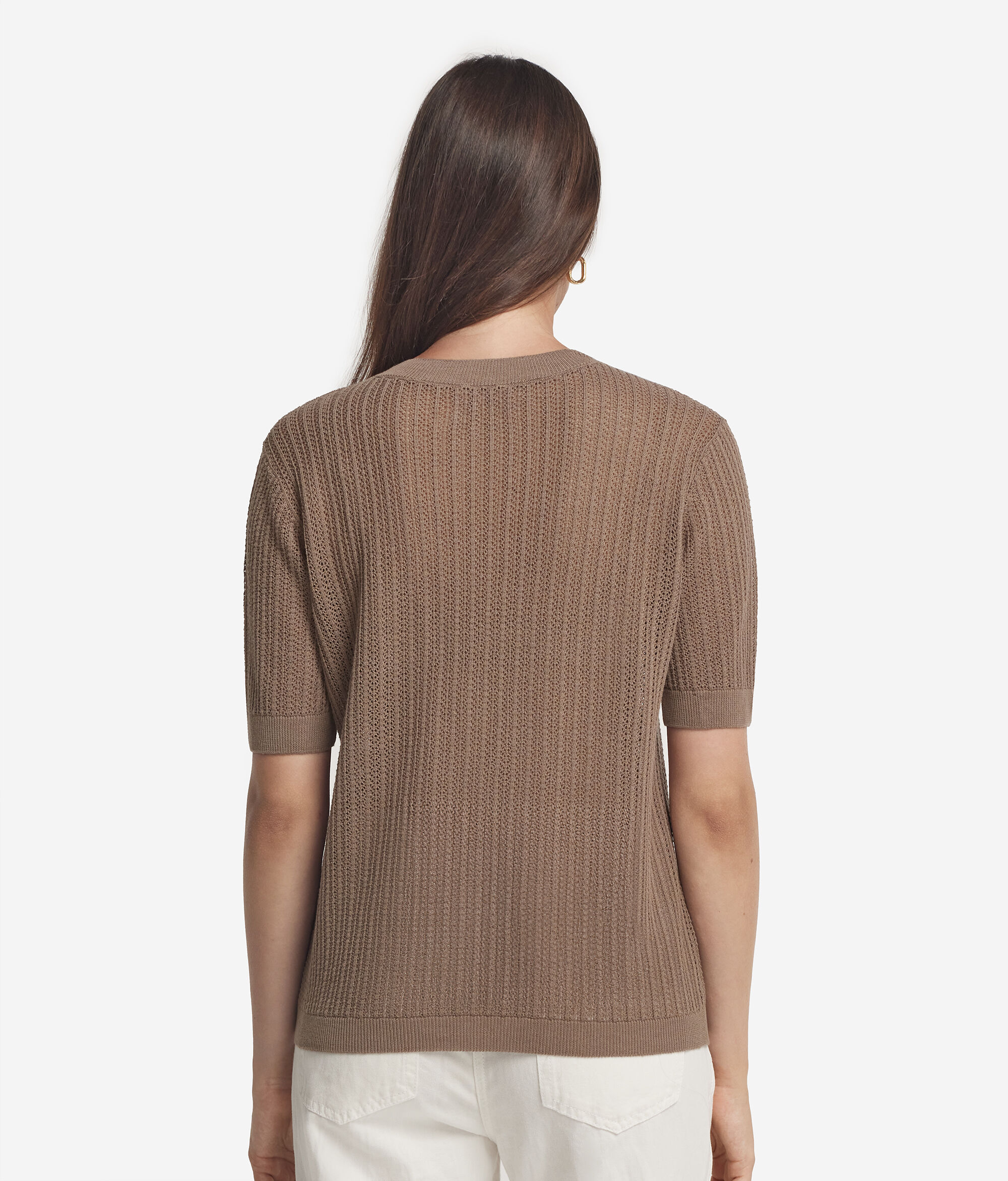 Cotton Crewneck T-Shirt with Fretted Ribbing