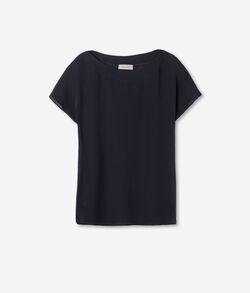 T-shirt à col bateau en soie et modal