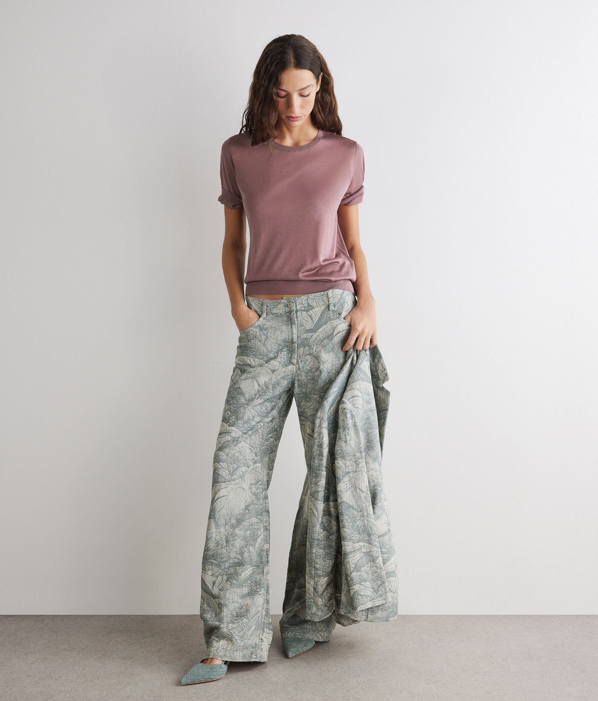 Silk round-neck T-shirt