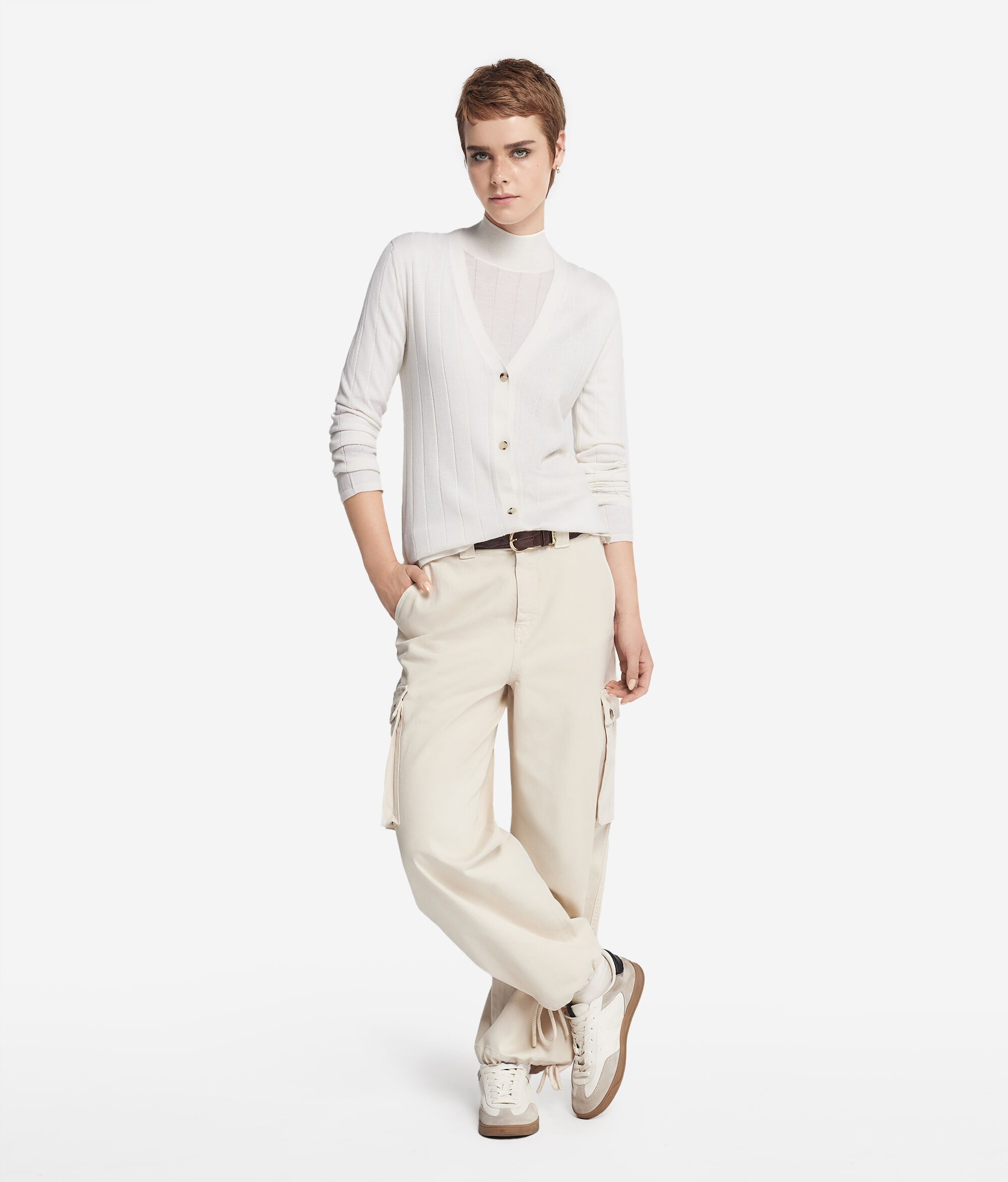 V-neck Wide Rib Ultrafine Cashmere Cardigan