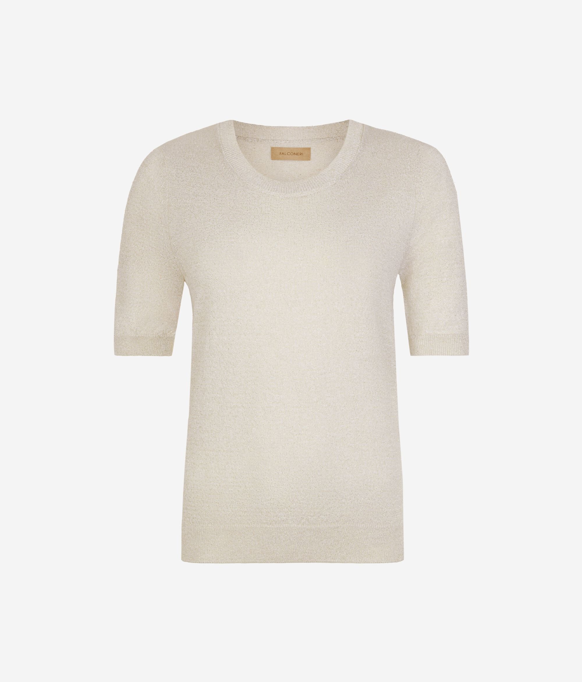 Decote redondo em linho e algodão lamé