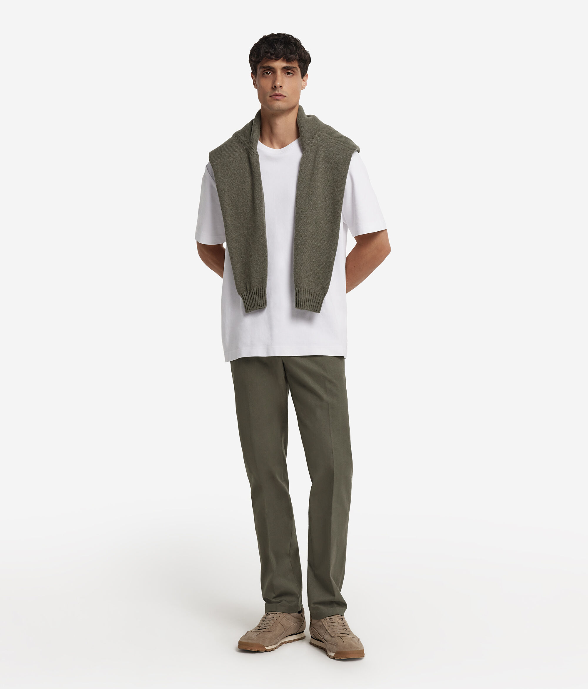 Herringbone cotton and cashmere chinos