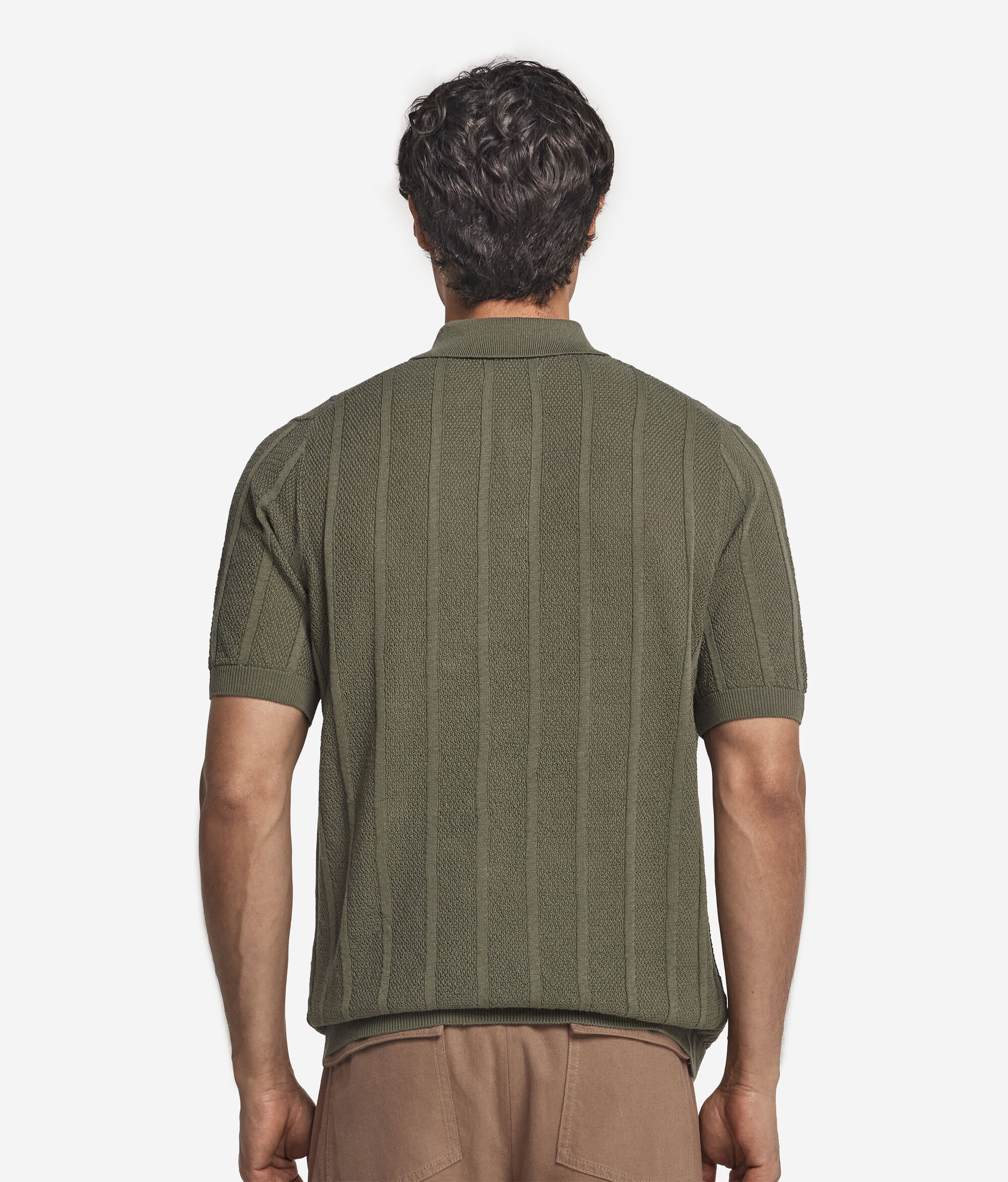 Short-Sleeved Cable-Knit Knot-Stitch Polo Shirt