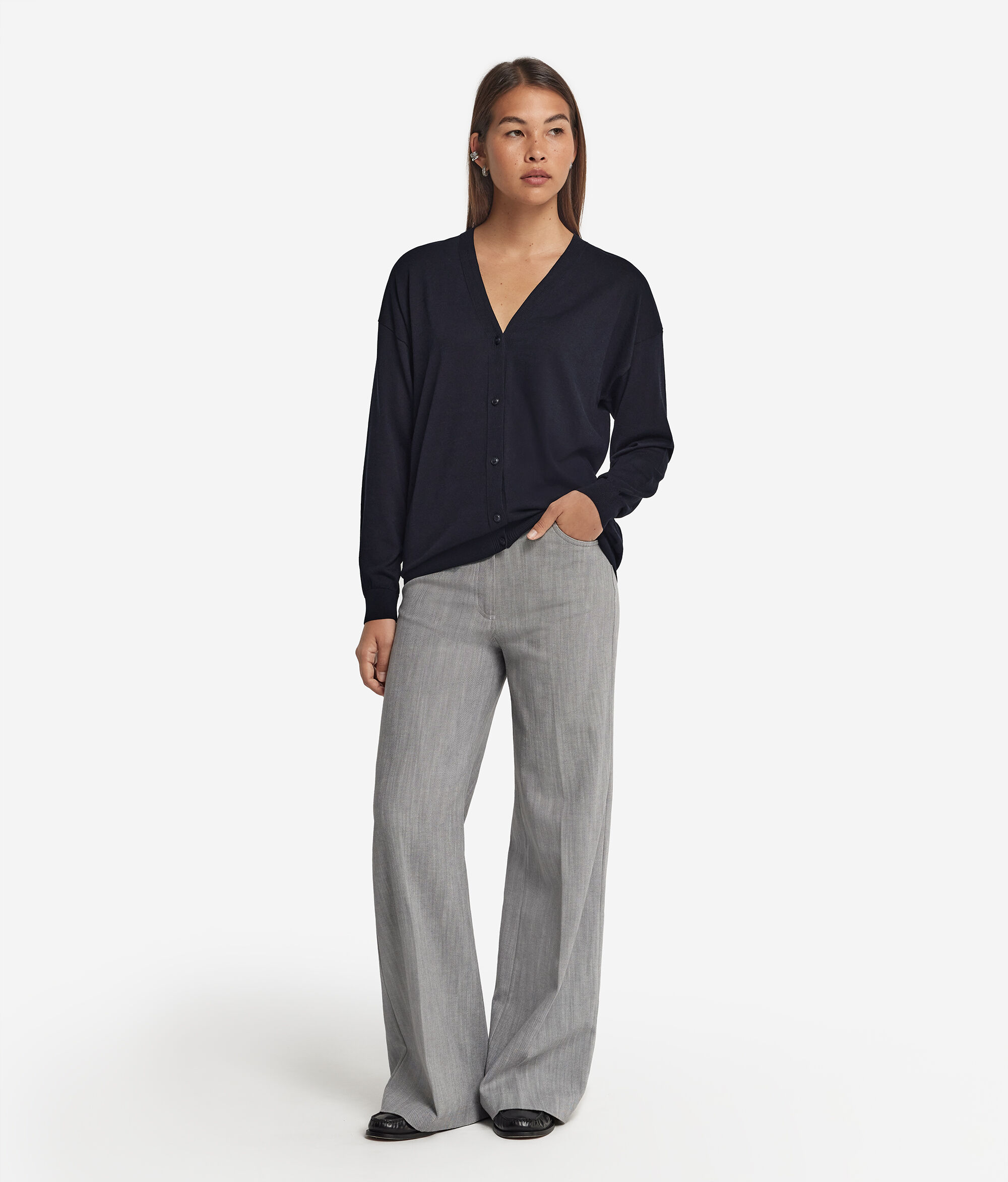 Long-Sleeve Silk Cotton Blend Cardigan