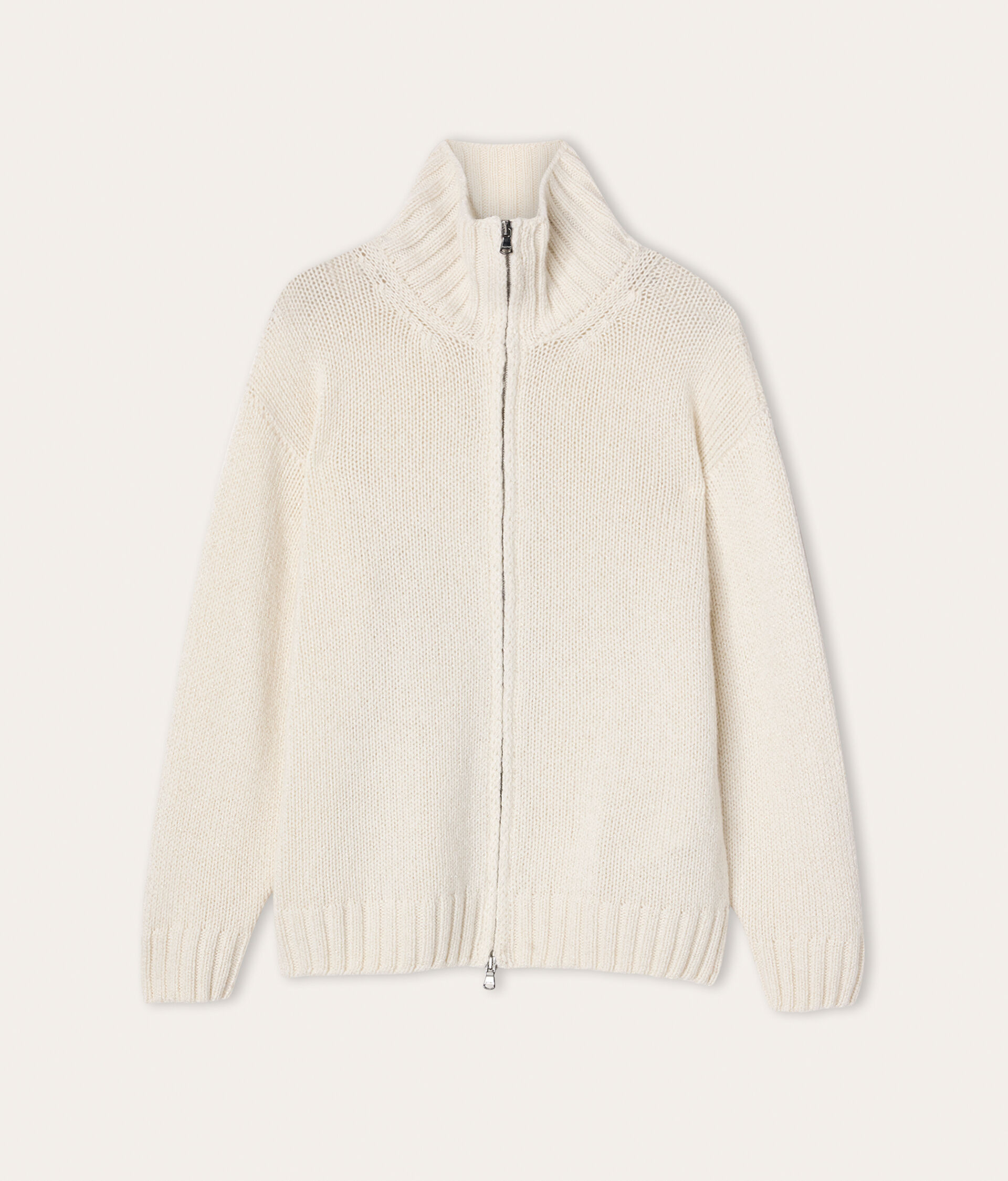 Cardigan con zip in cashmere tricot lamè