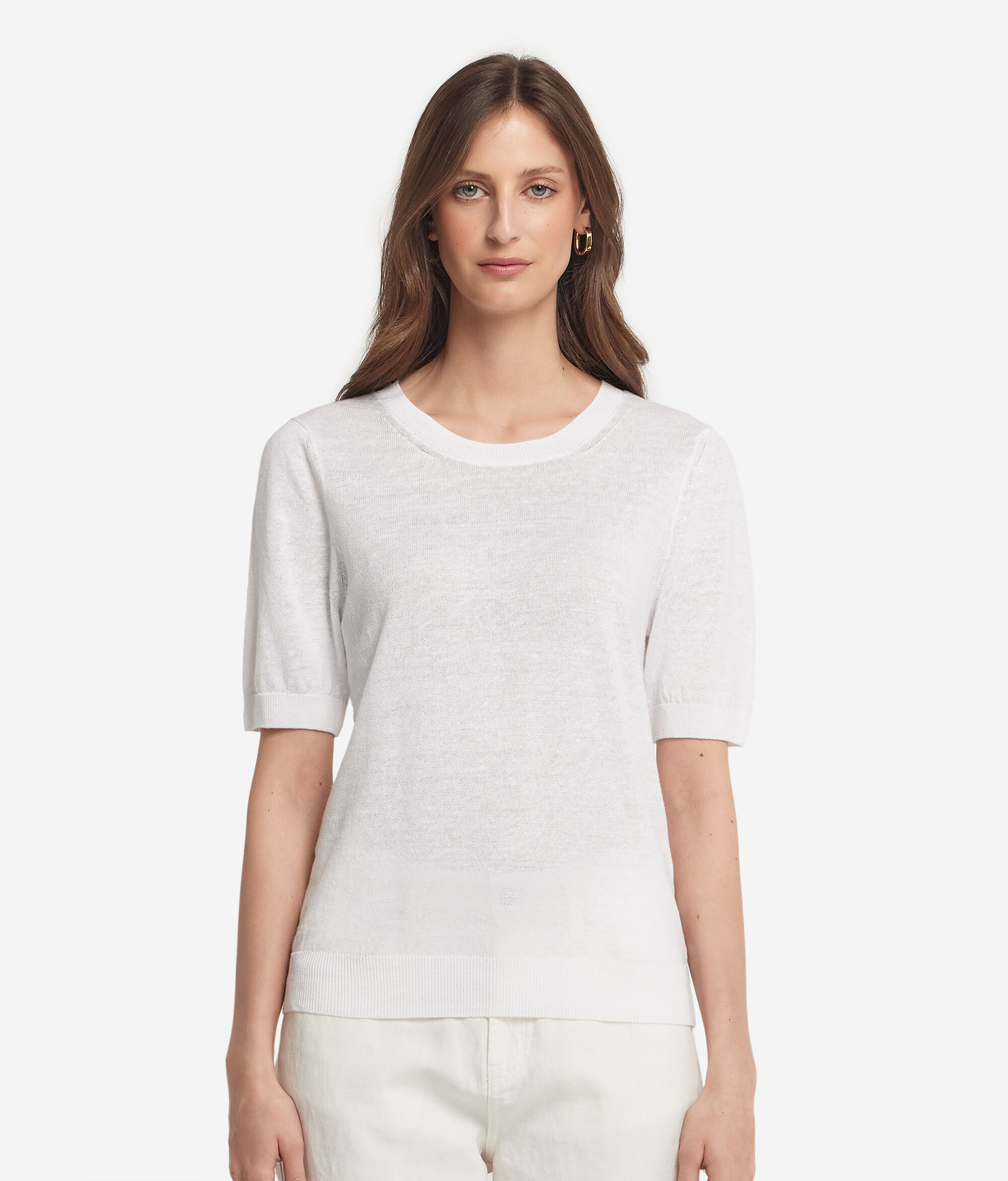 T-Shirt mit Rundhalsausschnitt aus Leinen und Baumwolle